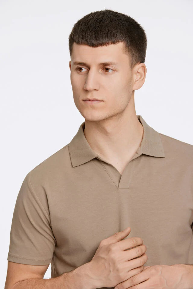 Men's Stone Simple Open Neck Polo Shirt