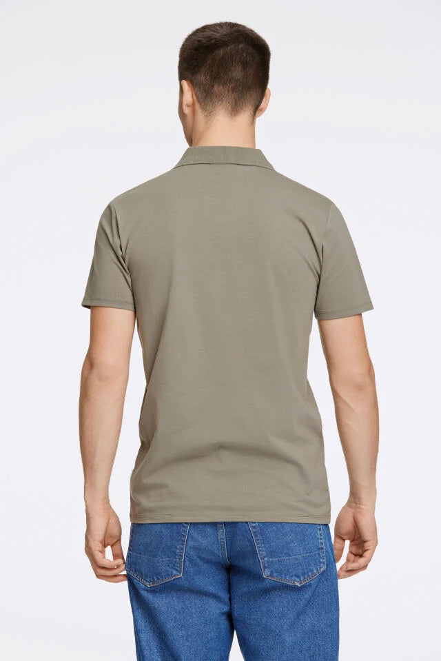 Men's Army Simple Open Neck Polo Shirt