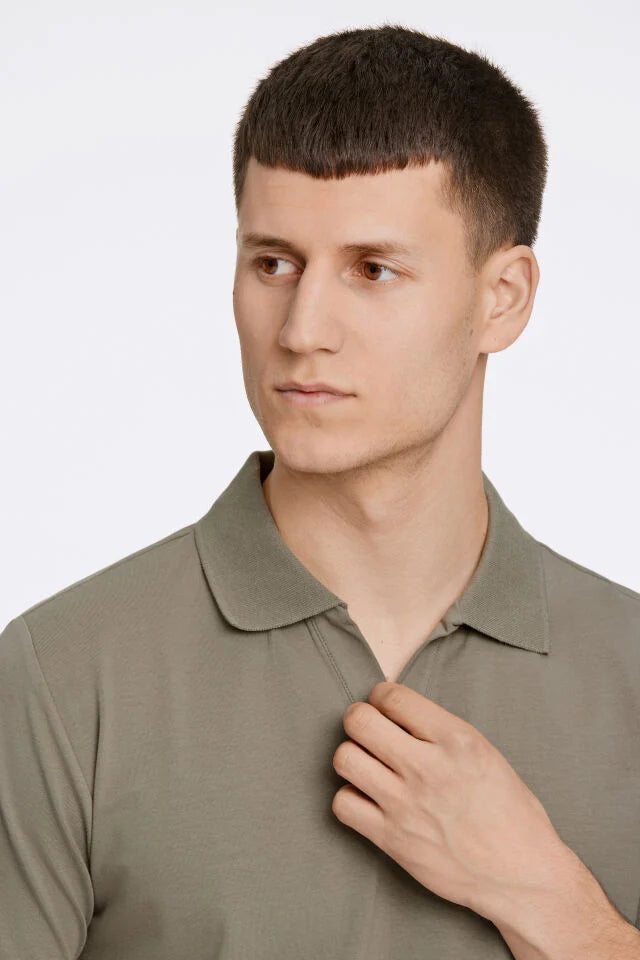 Men's Army Simple Open Neck Polo Shirt