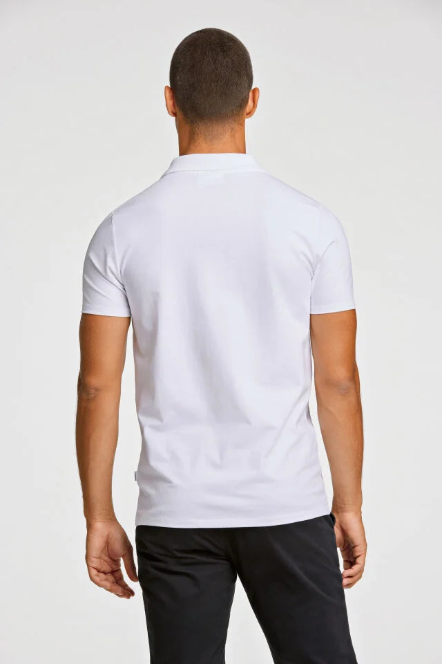 Men's White Simple Open Neck Polo Shirt