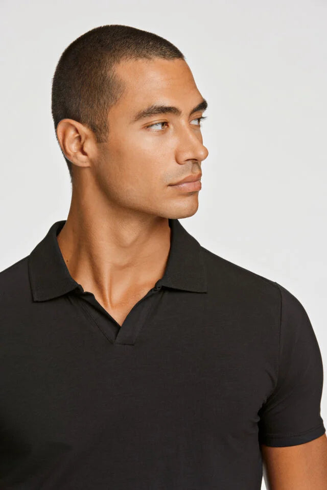 Men's Black Simple Open Neck Polo Shirt