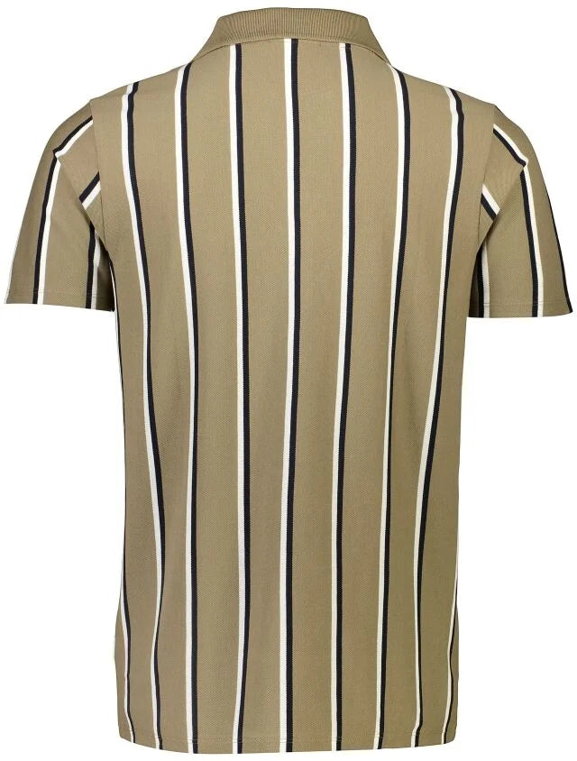 Men's Stone Open Neck Striped Polo Shirt