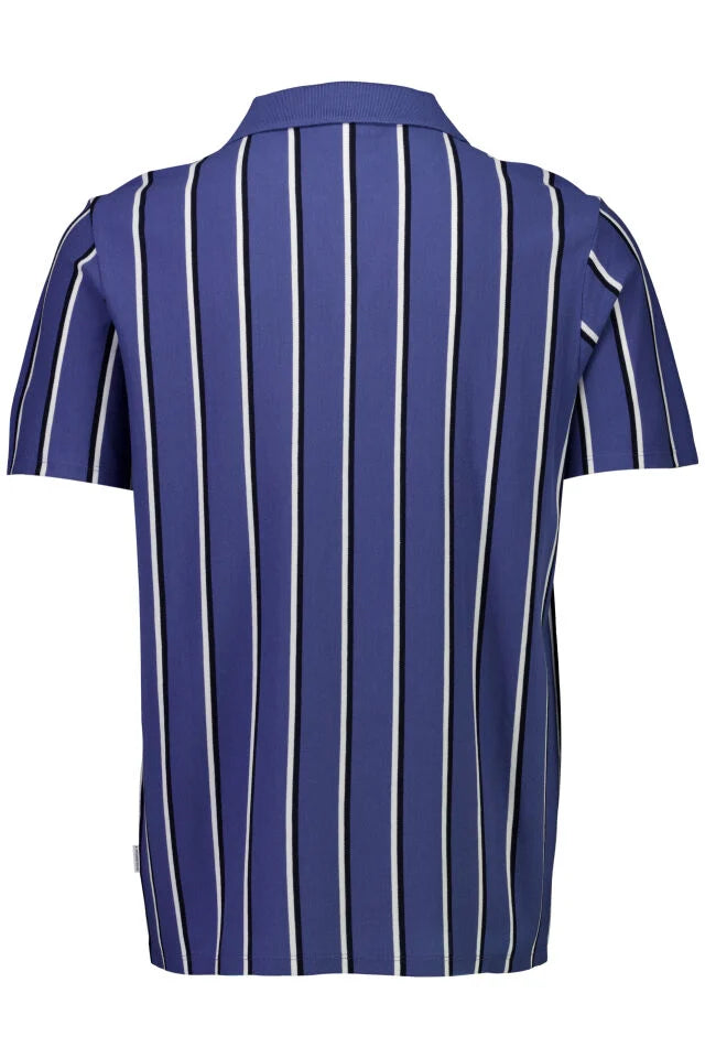 Men's Sky Blue Open Neck Striped Polo Shirt