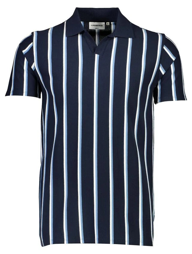 Men's Midnight Open Neck Striped Polo Shirt