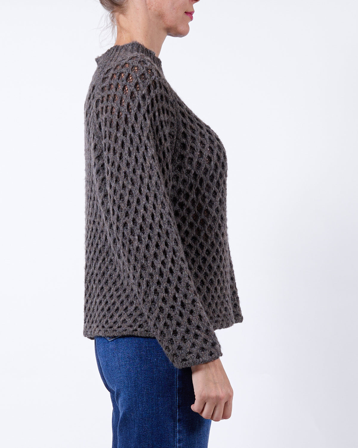 Taupe Mock Neck Open Weave Sweater