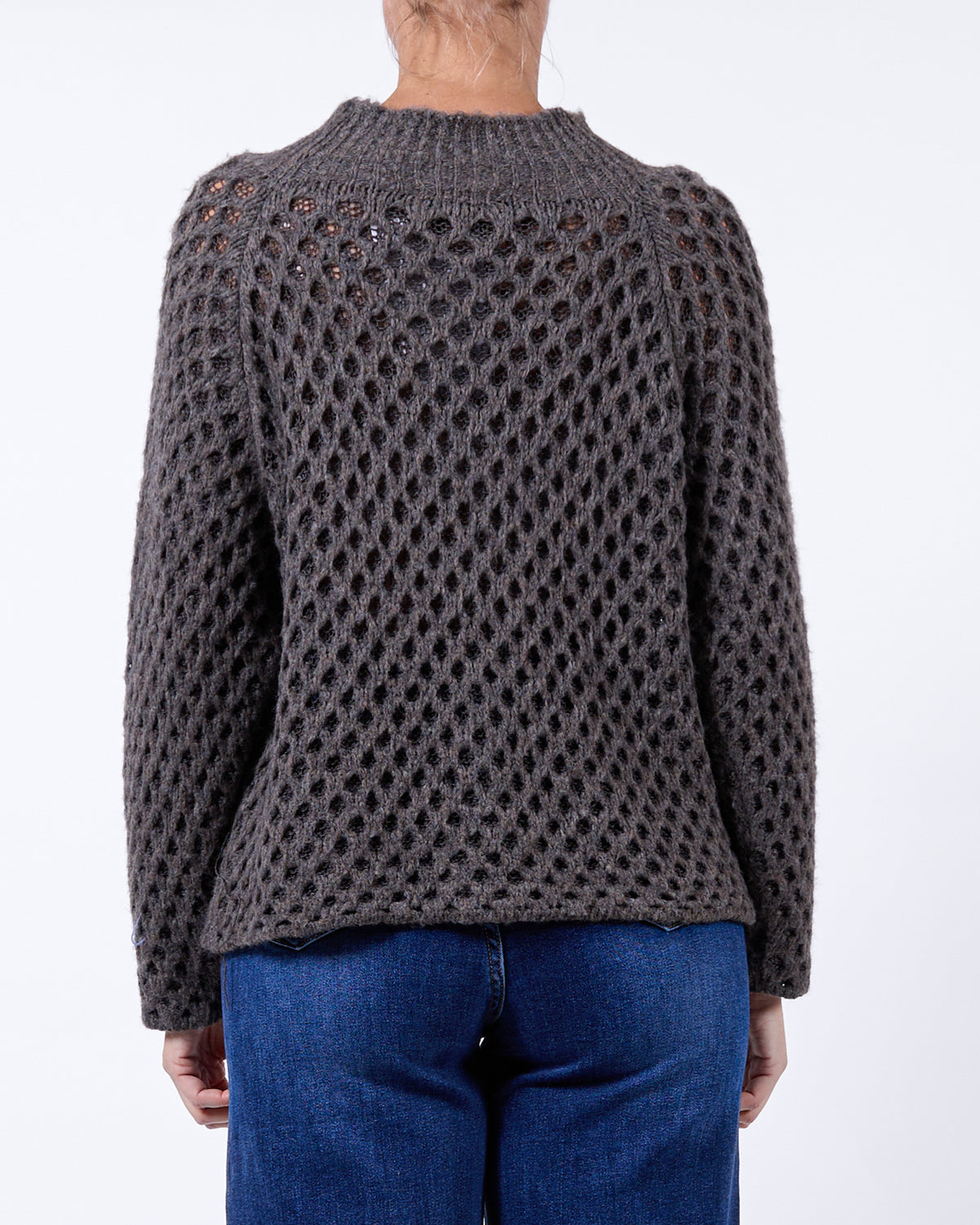 Taupe Mock Neck Open Weave Sweater