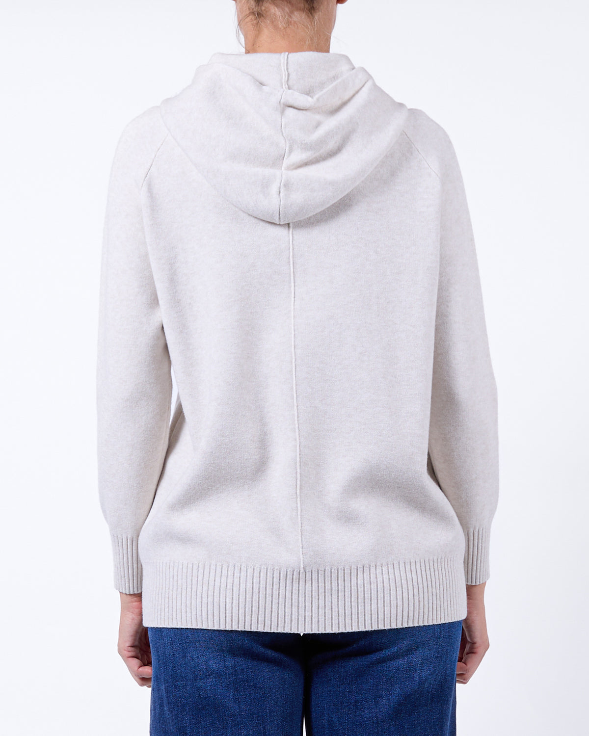 Beige Hood Drawstring Kangaroo Pocket Long Sleeve Rib Trim Pullover