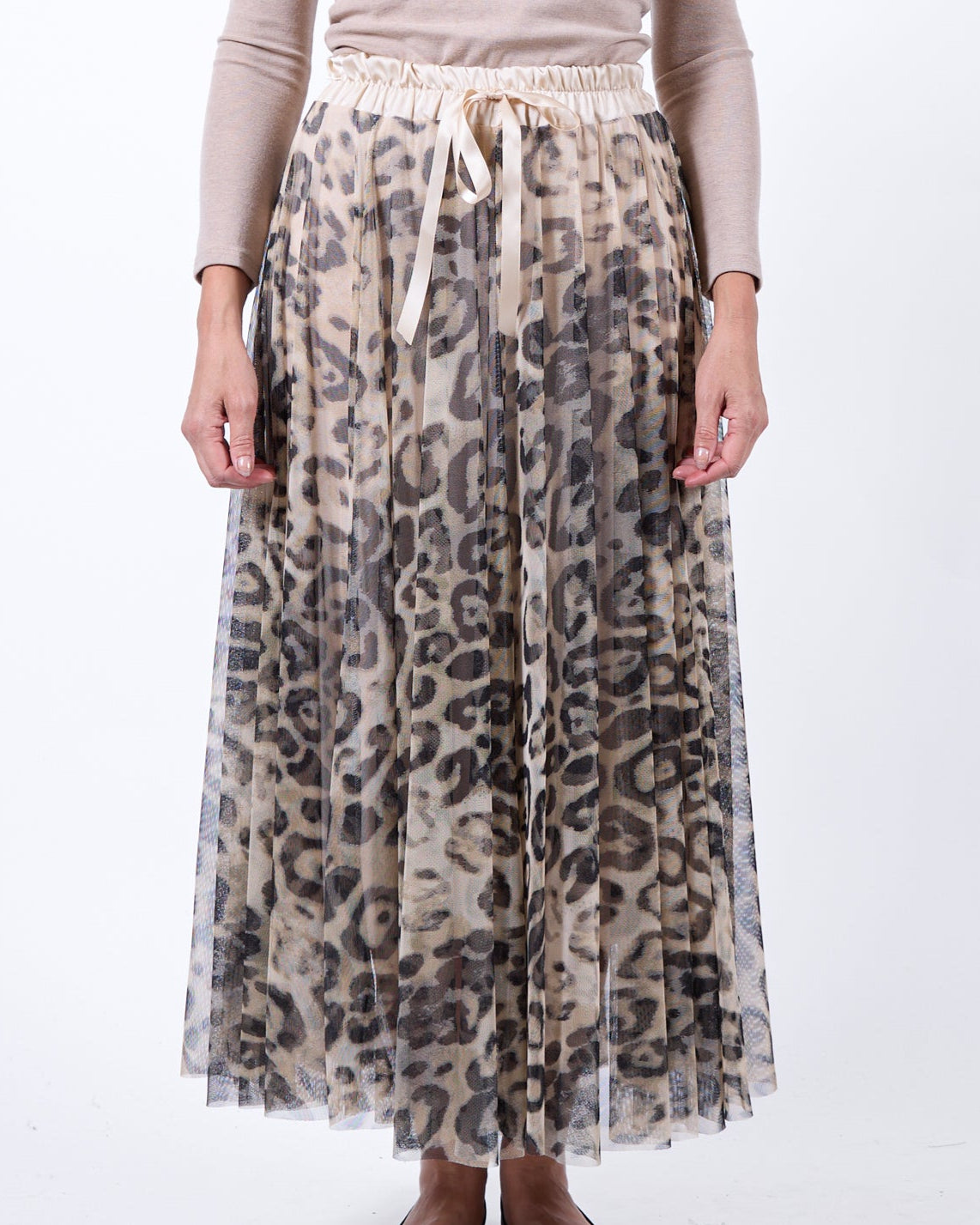 Beige Pull On Double Layer Animal Mesh Skirt