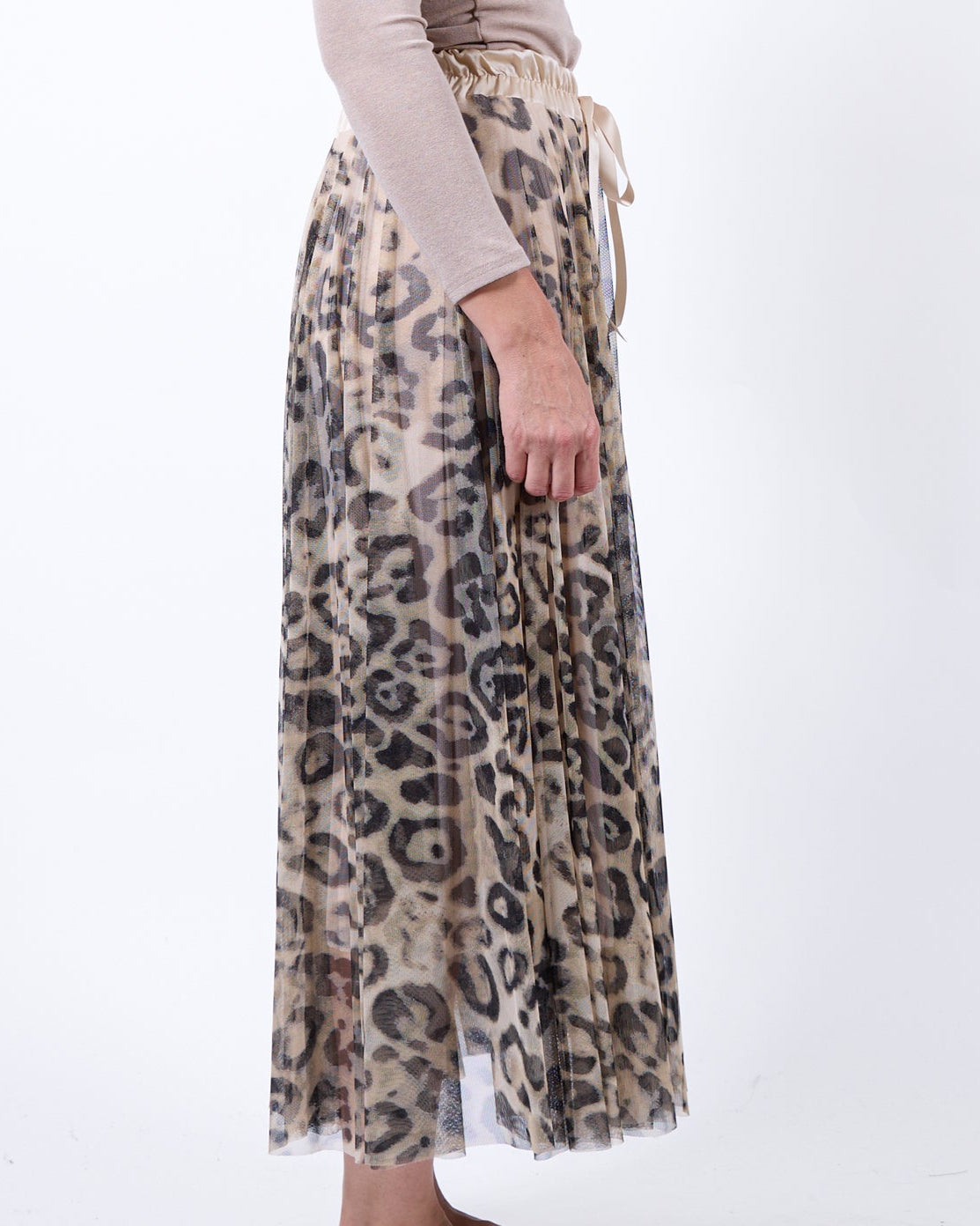 Beige Pull On Double Layer Animal Mesh Skirt