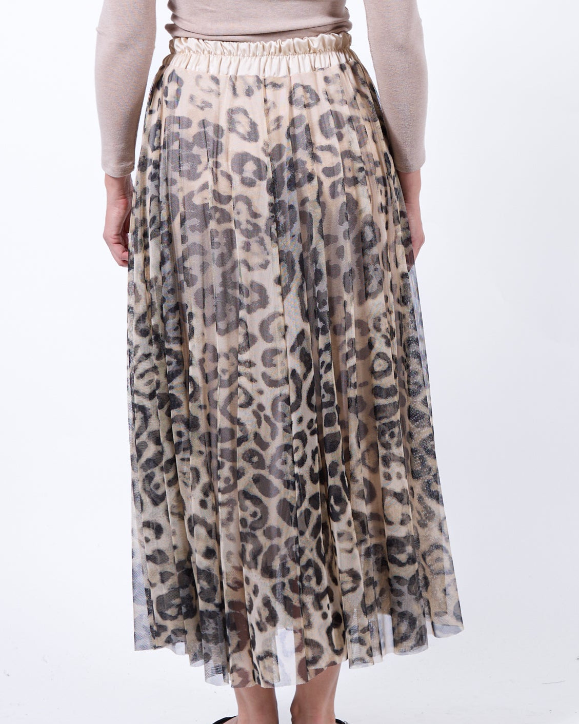 Beige Pull On Double Layer Animal Mesh Skirt