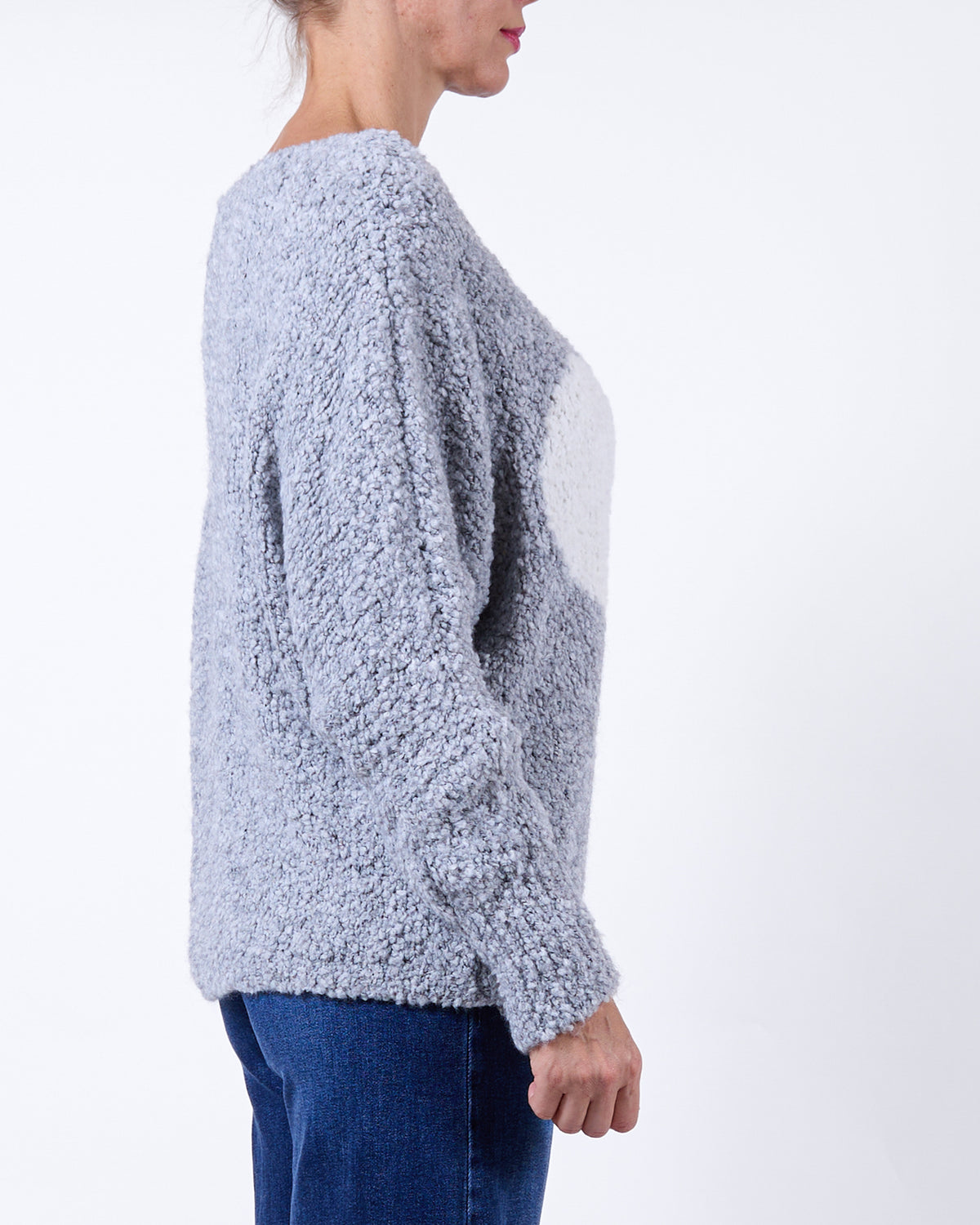 Grey Scoop Neck Big Heart Chenille Sweater