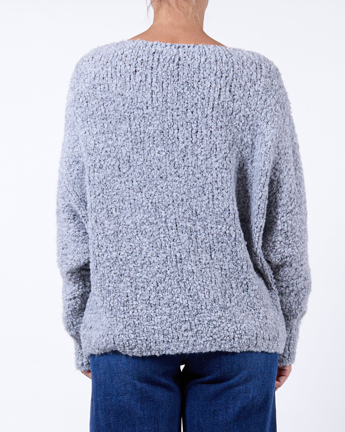 Grey Scoop Neck Big Heart Chenille Sweater