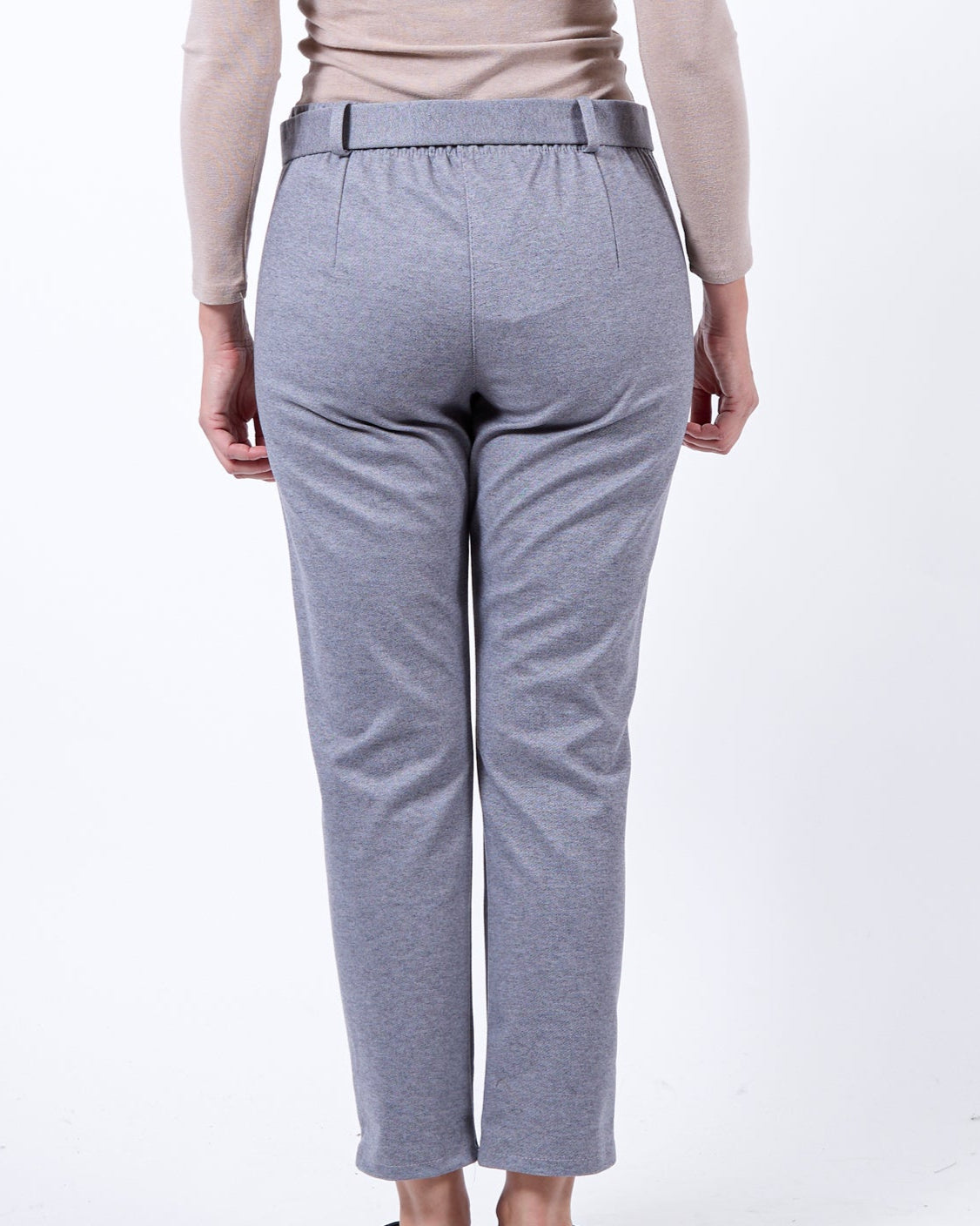 Grey Belted Back Pull on Felt Pant