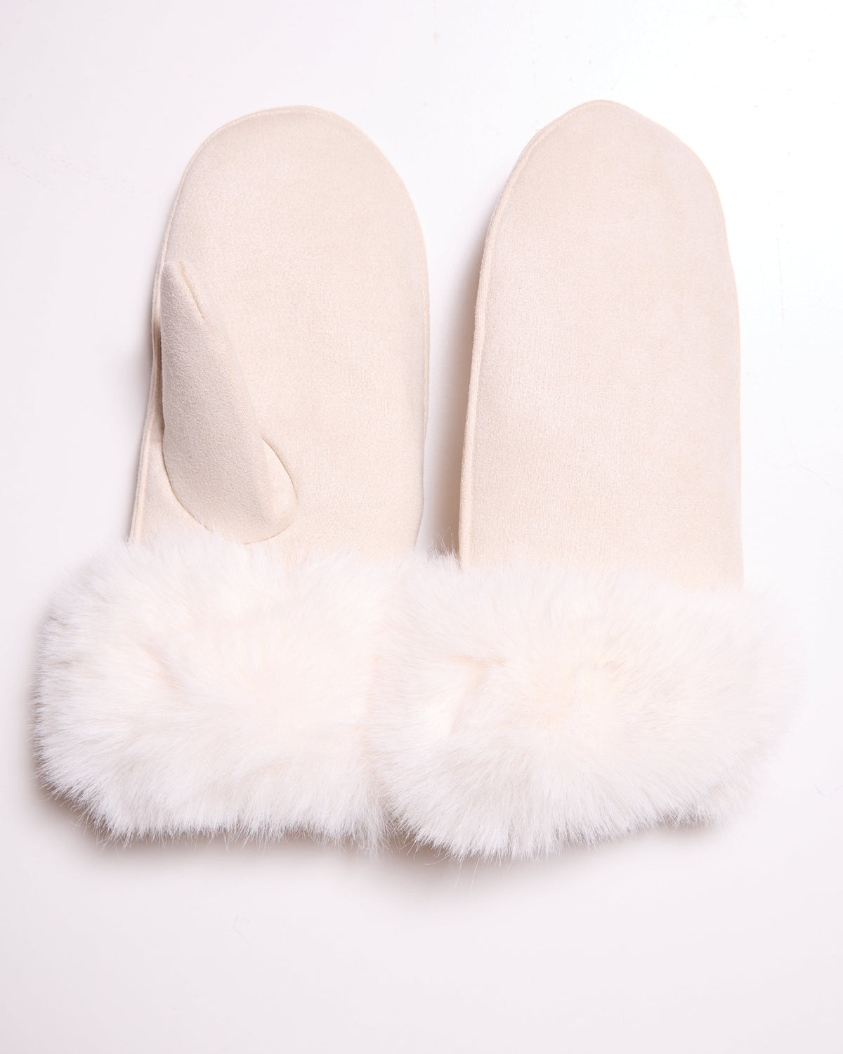 Ivory Seide Mittens with Faux Fur Cuffs