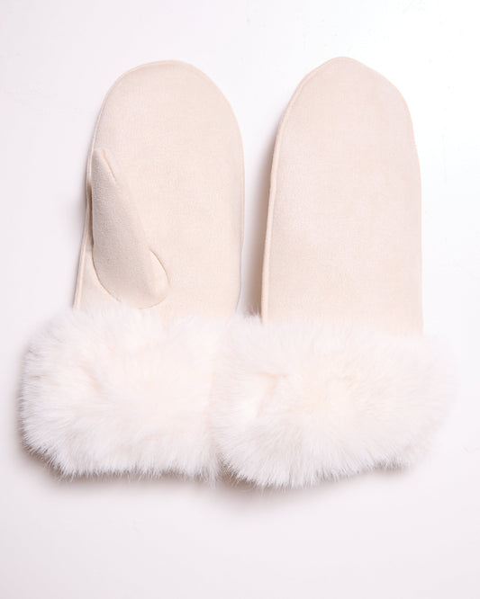 Ivory Seide Mittens with Faux Fur Cuffs