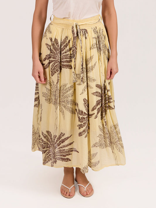 Yellow Palm Printed Flowy Skirt