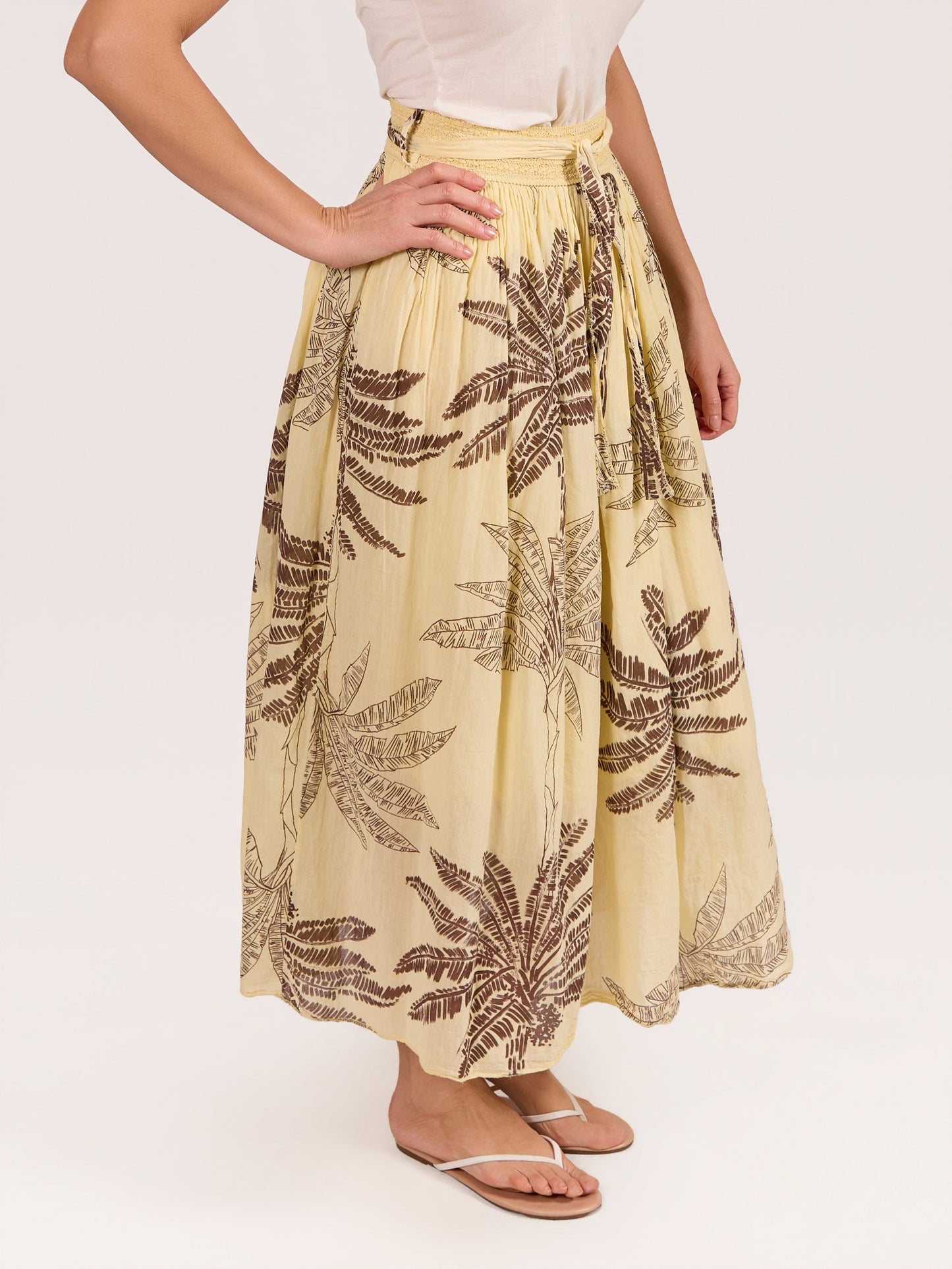 Yellow Palm Printed Flowy Skirt
