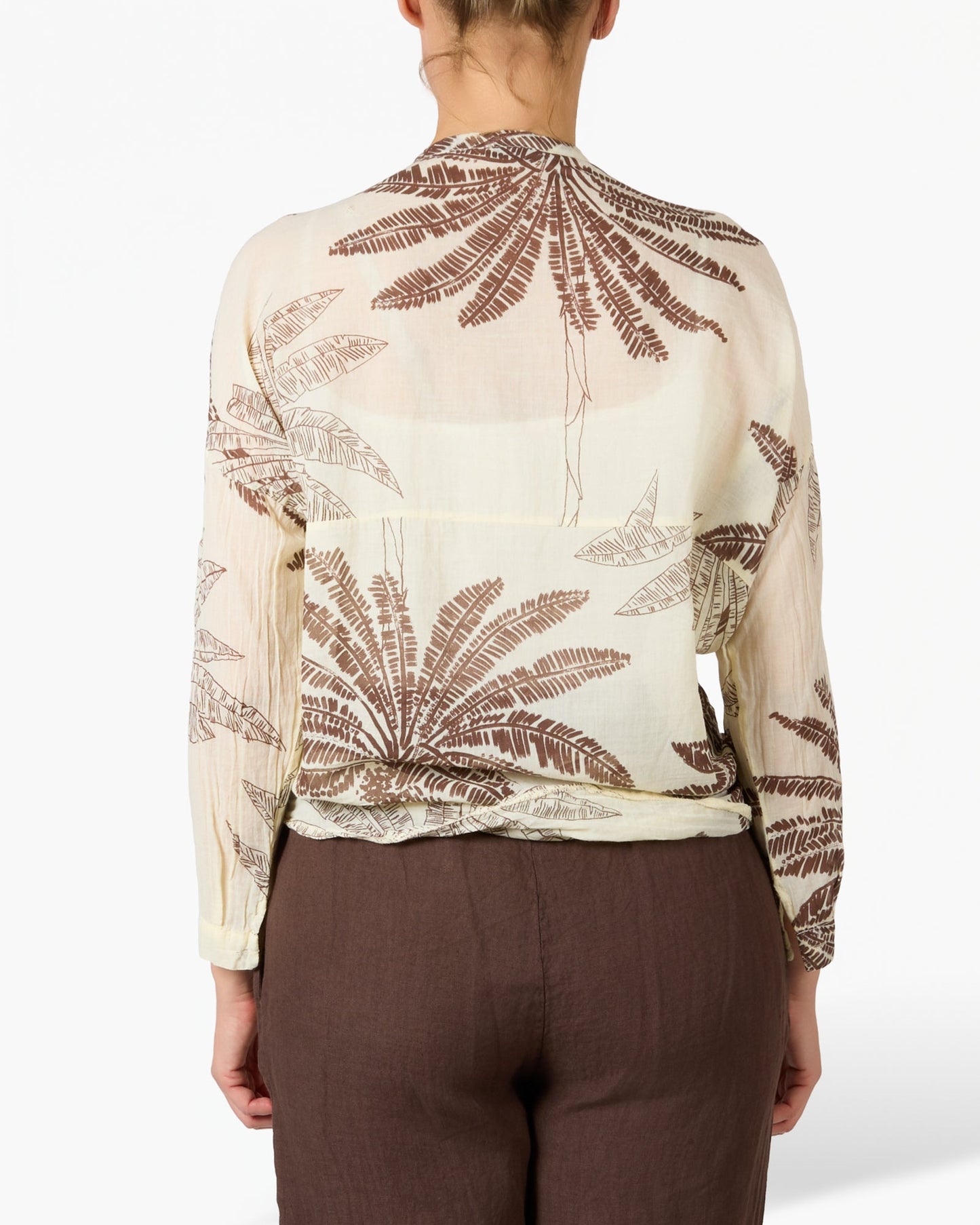 Yellow Palm Printed Button Up Blouse