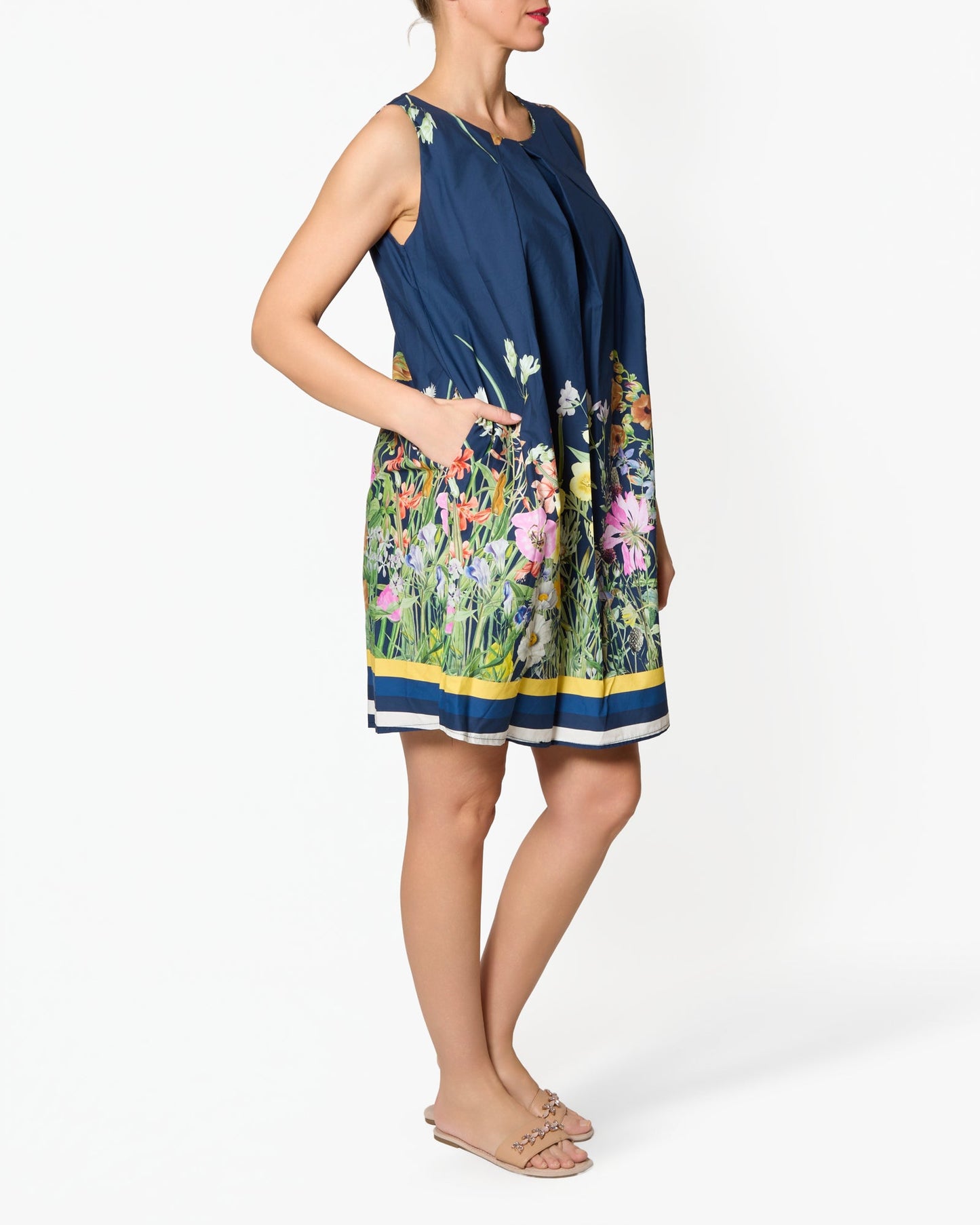 Midnight Floral Bottom Sleeveless Midi Dress