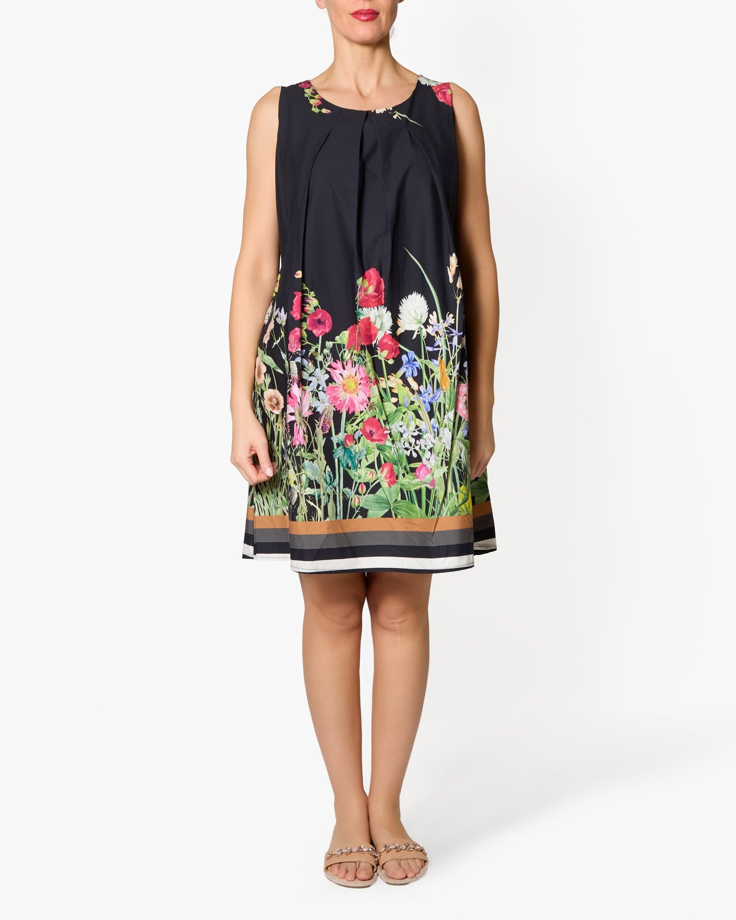Black Floral Bottom Sleeveless Midi Dress