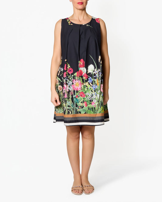 Black Floral Bottom Sleeveless Midi Dress