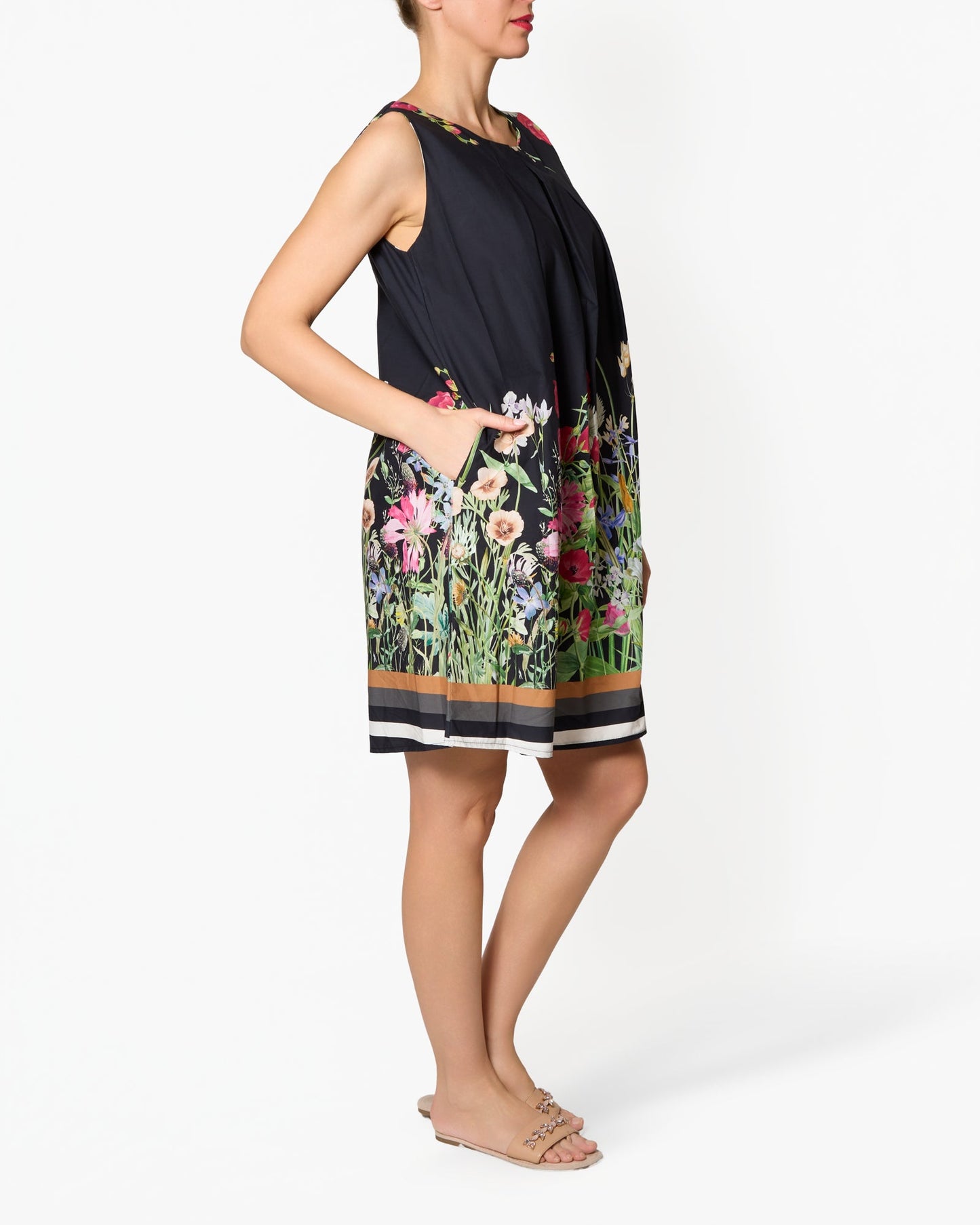 Black Floral Bottom Sleeveless Midi Dress