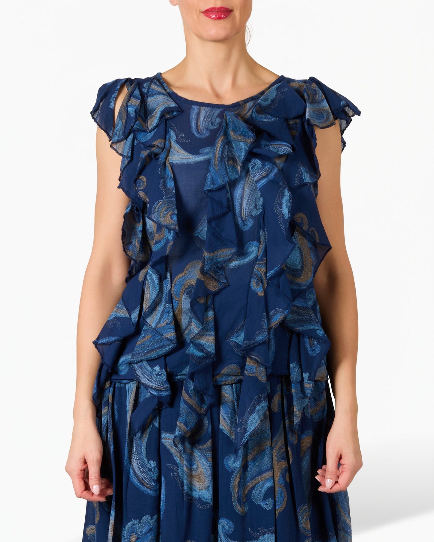 Midnight Ruffle Front Textured Sleeveless Top