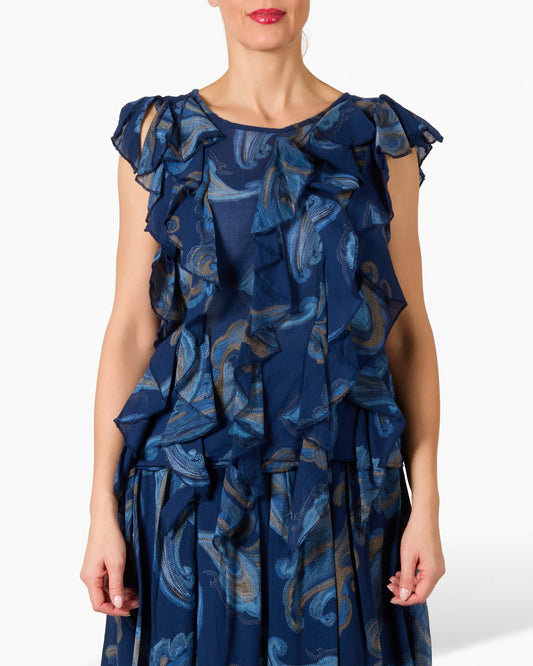 Midnight Ruffle Front Textured Sleeveless Top