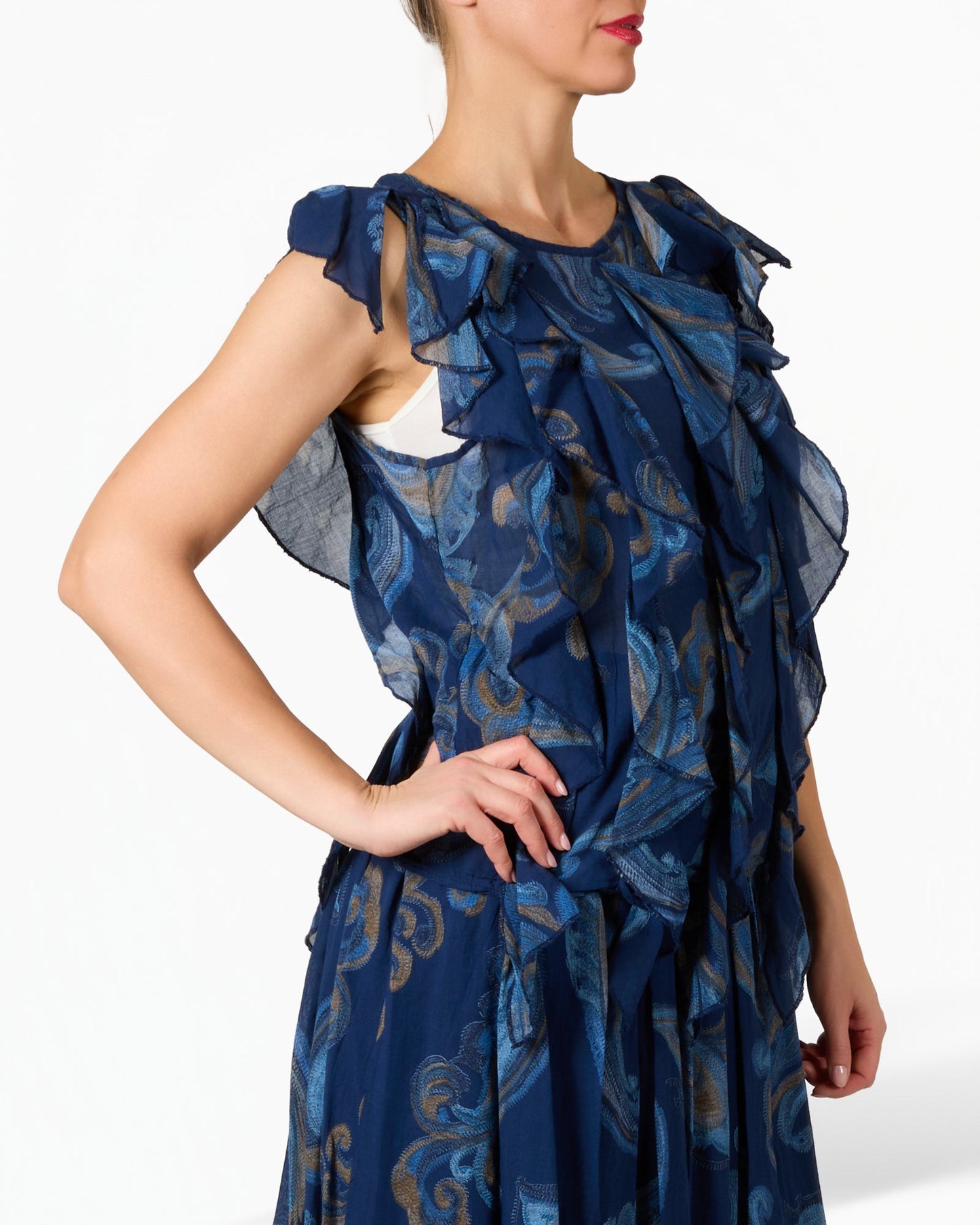 Midnight Ruffle Front Textured Sleeveless Top