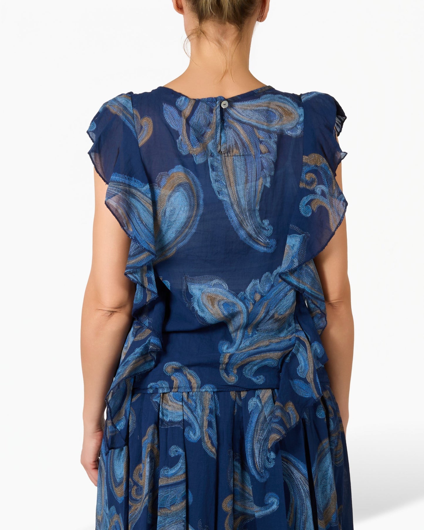 Midnight Ruffle Front Textured Sleeveless Top