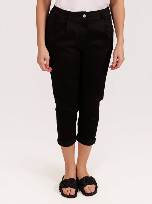 Black Button Up Back Pocket Cuffed Trousers