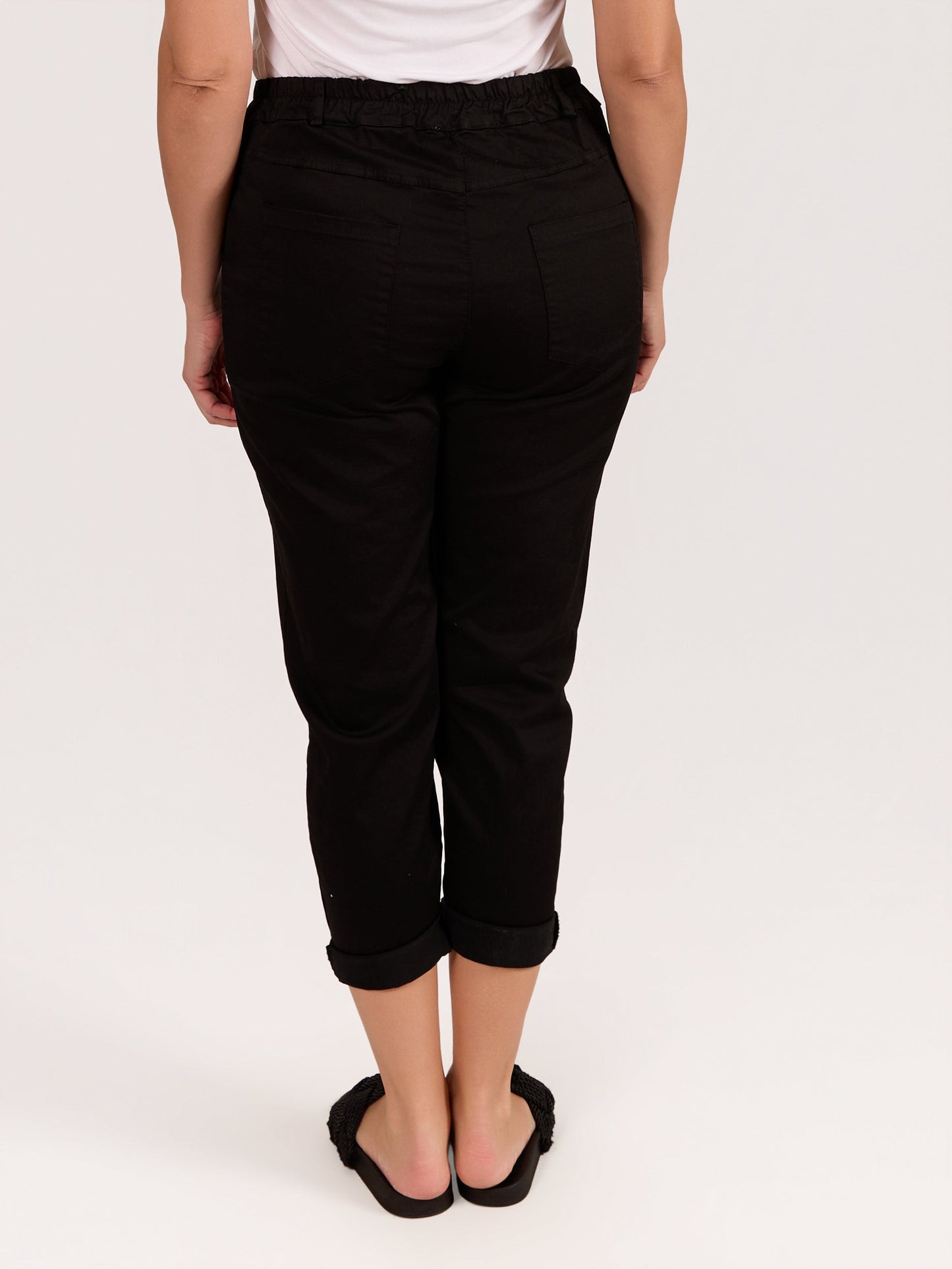 Black Button Up Back Pocket Cuffed Trousers