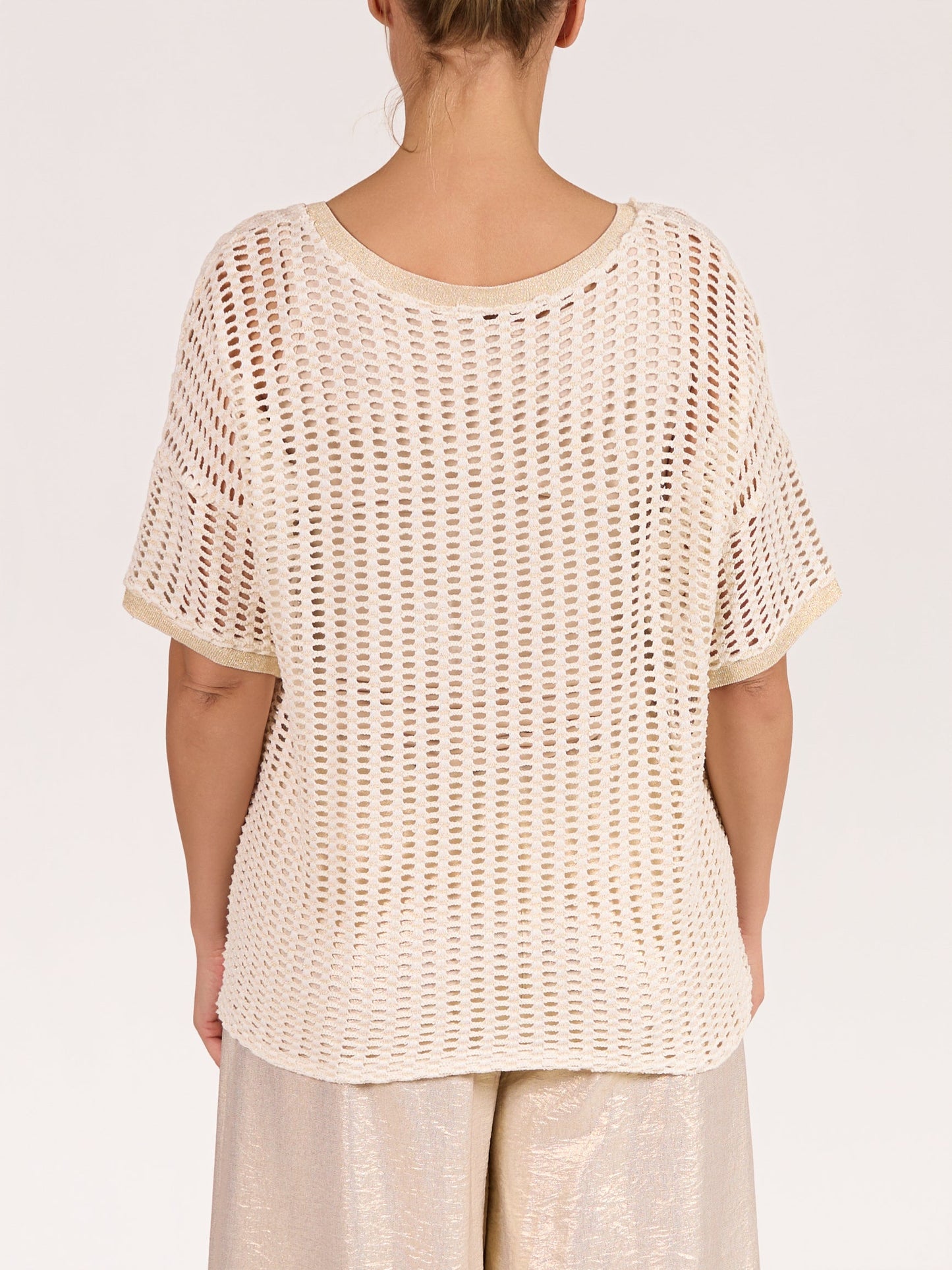 Champagne Wide Knit 'LOVE' Graphic Short Sleeve Top