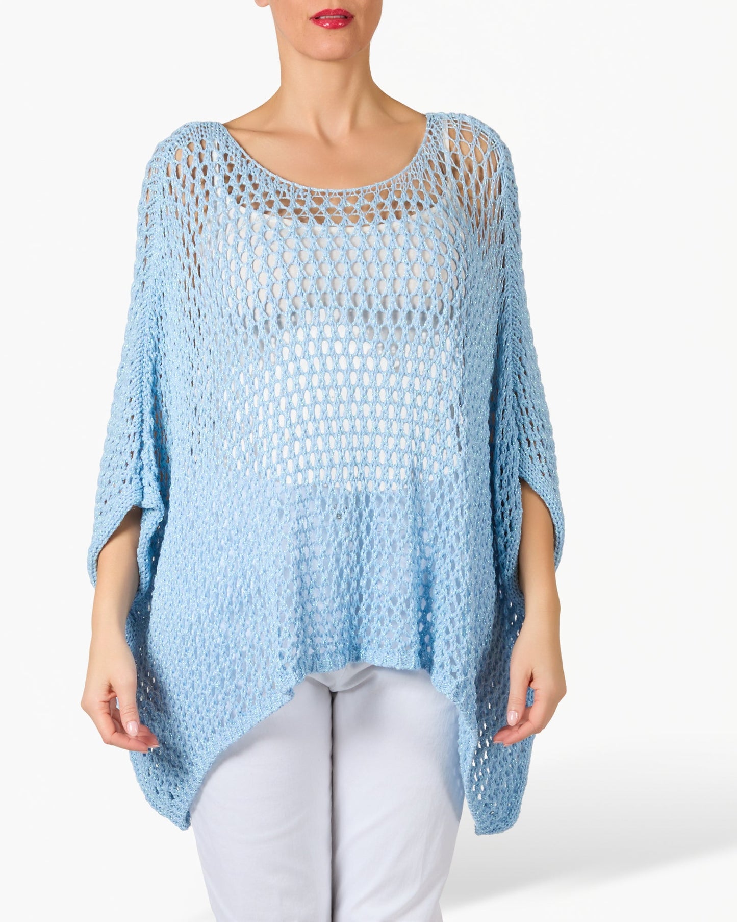 Blue Loose Knit Poncho Style Pullover