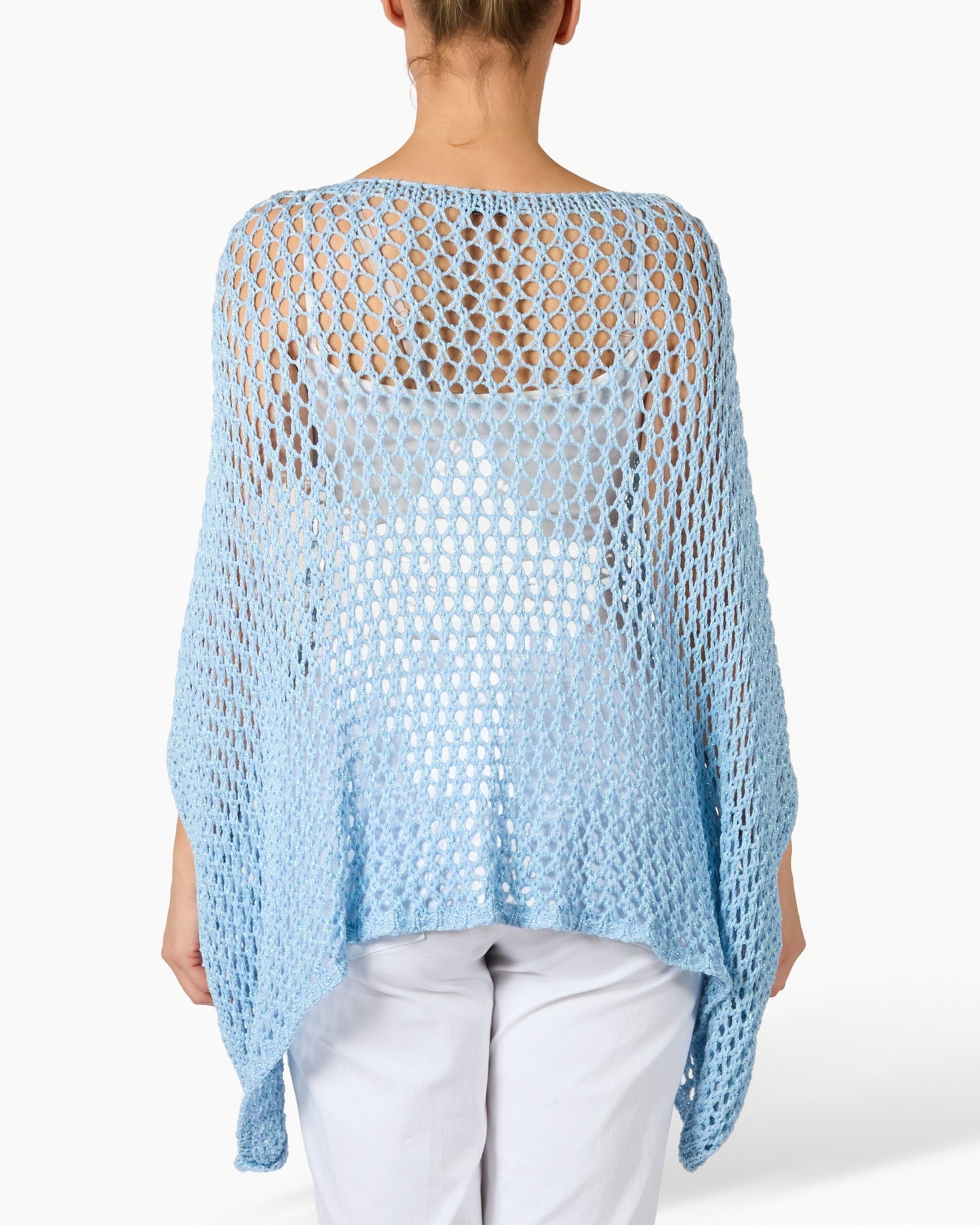 Blue Loose Knit Poncho Style Pullover