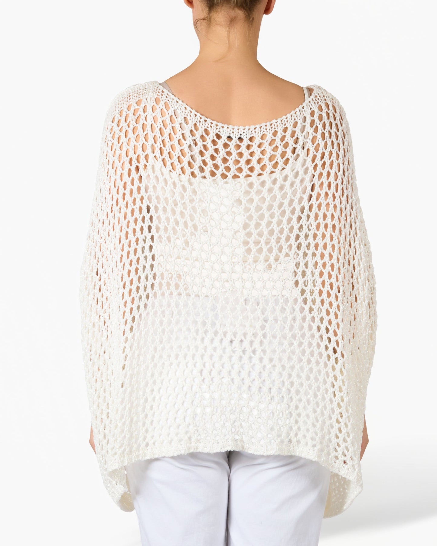 White Loose Knit Poncho Style Pullover