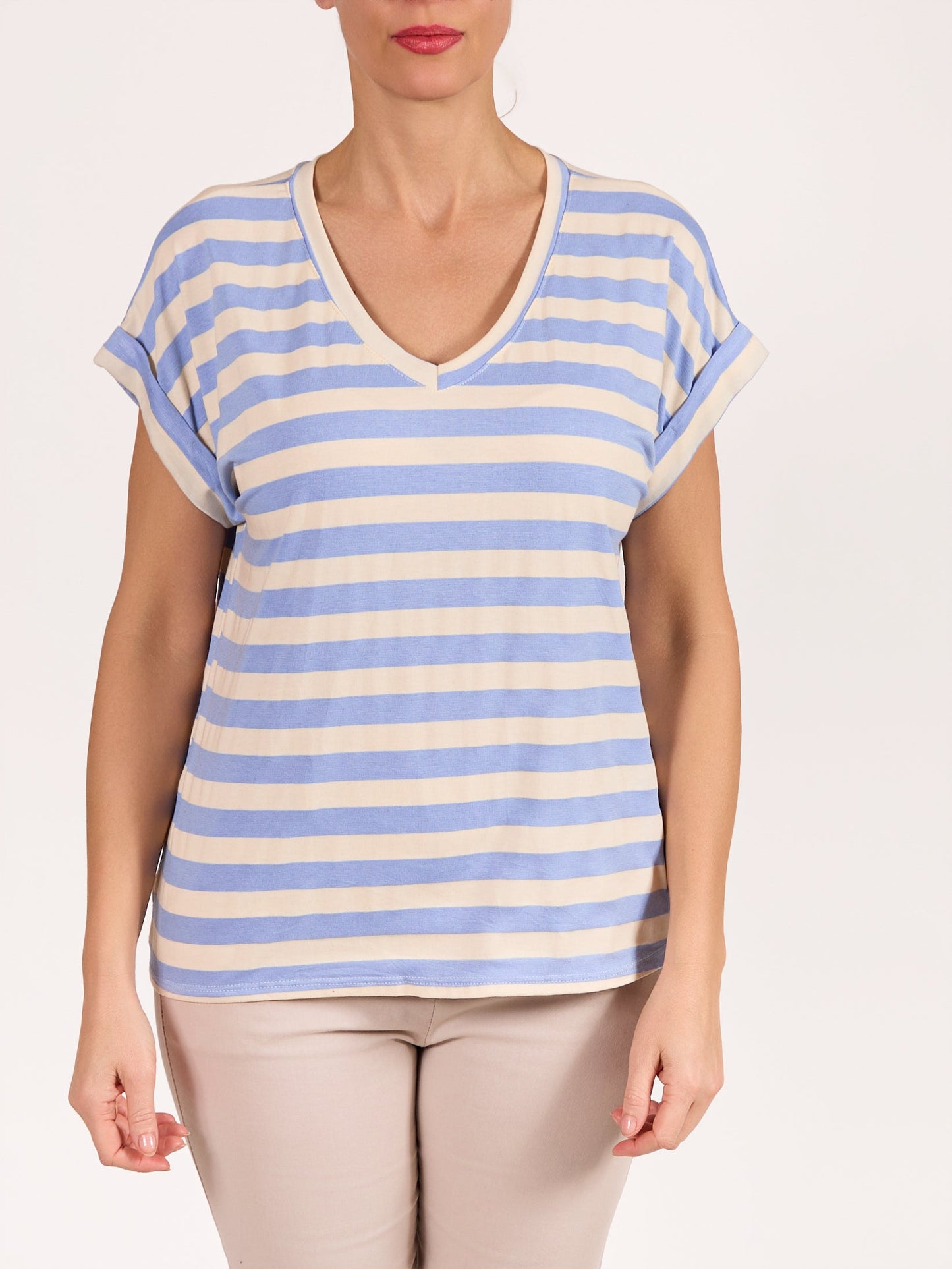 Blue Casual Fit Striped T-Shirt