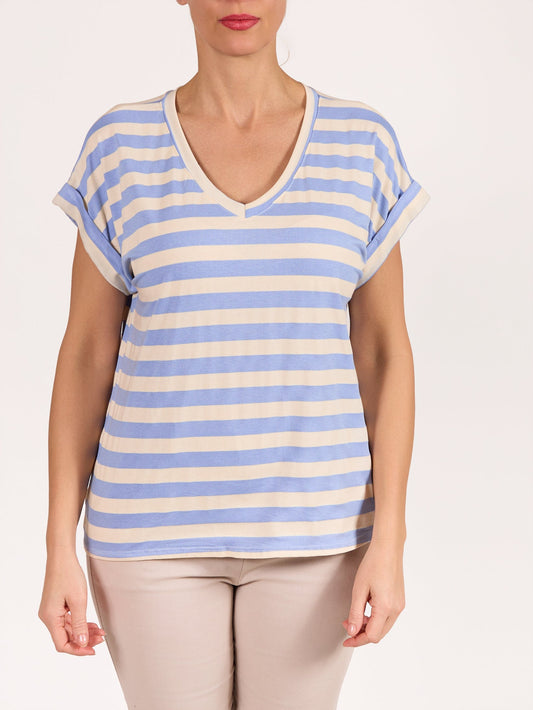 Blue Casual Fit Striped T-Shirt