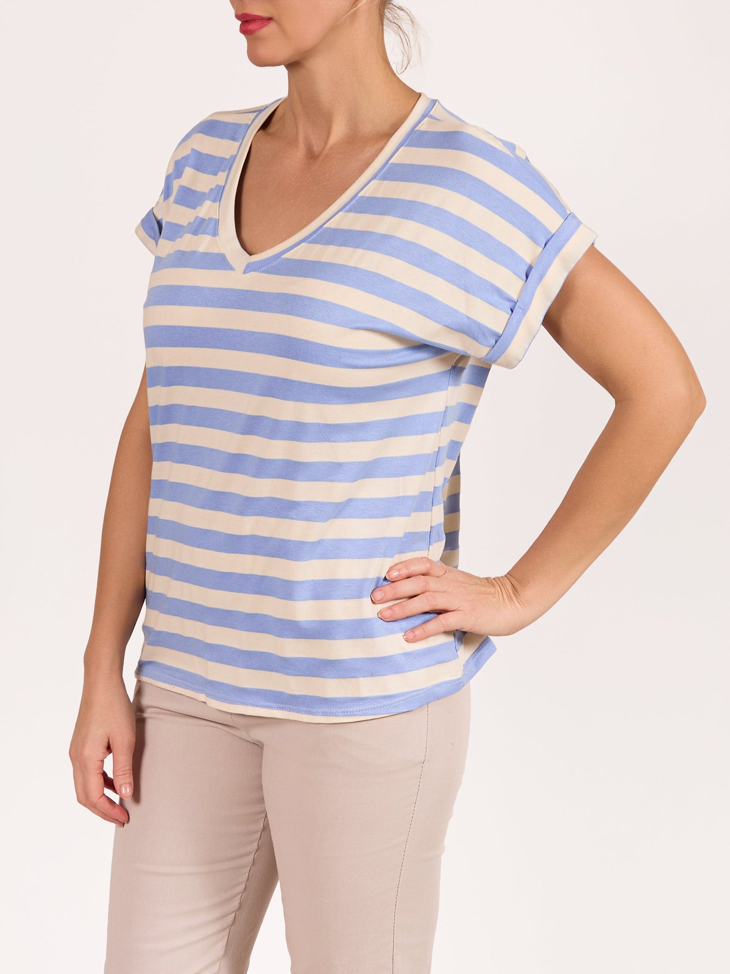 Blue Casual Fit Striped T-Shirt