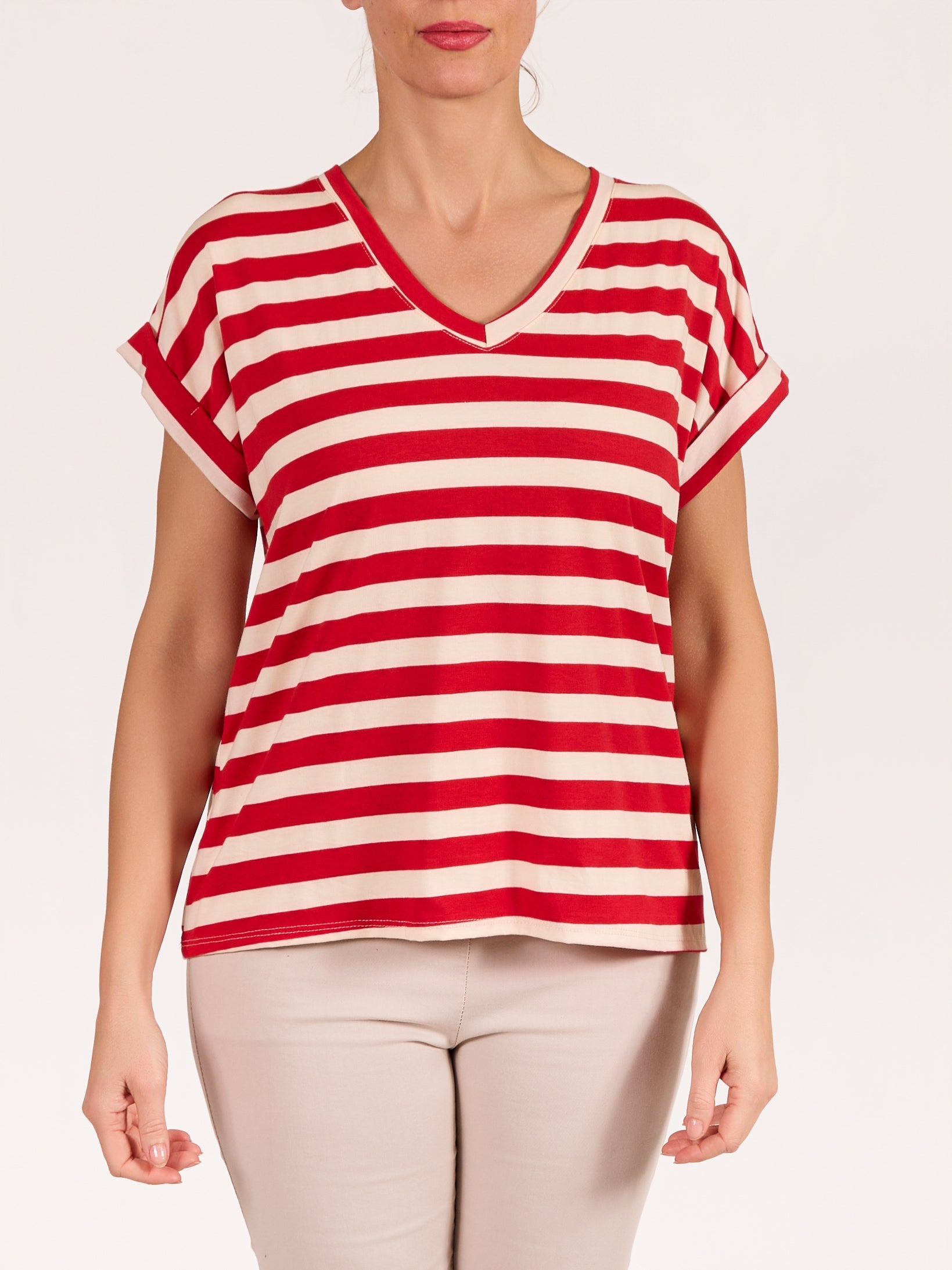 Red Casual Fit Striped T-Shirt