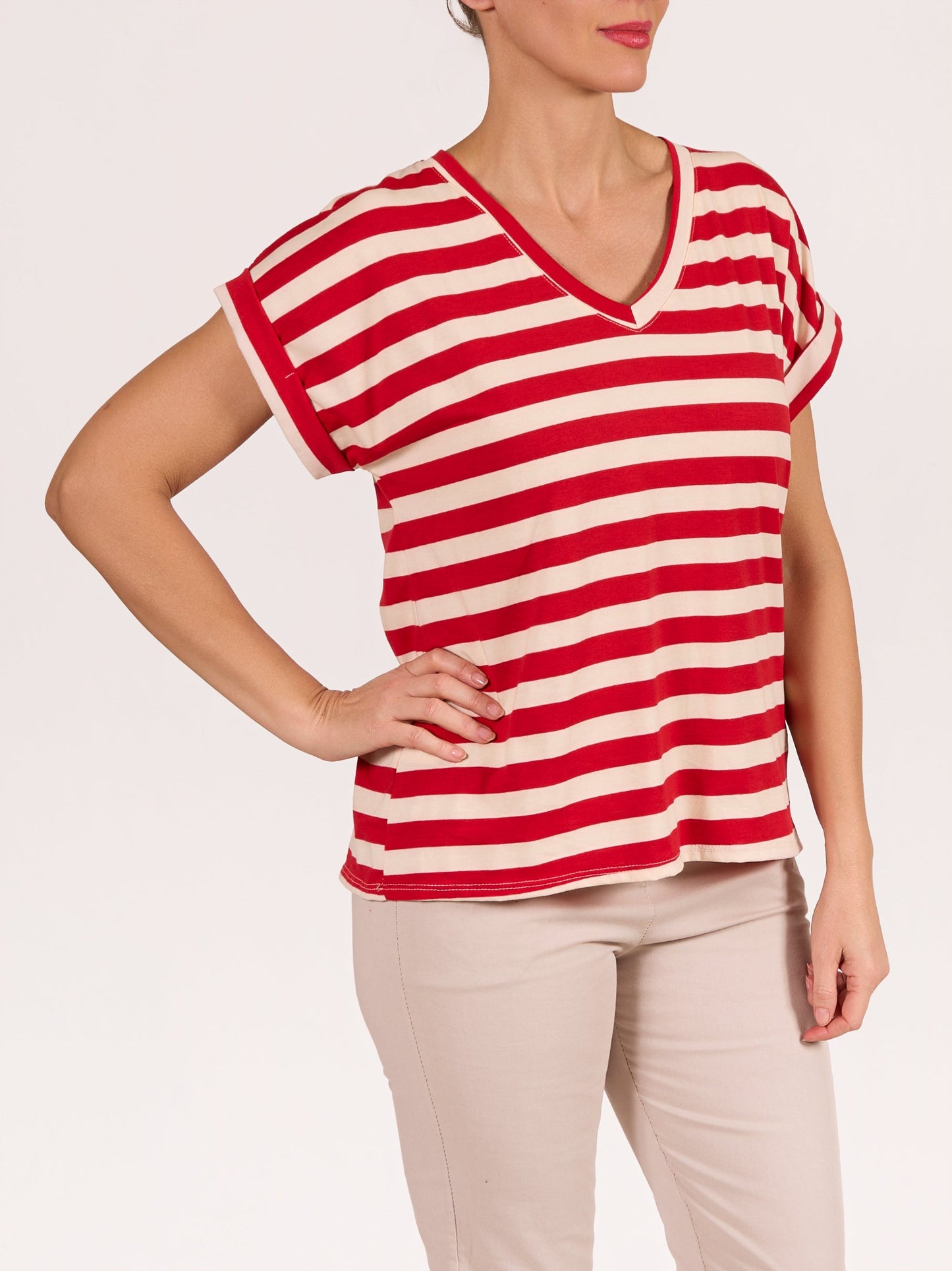 Red Casual Fit Striped T-Shirt
