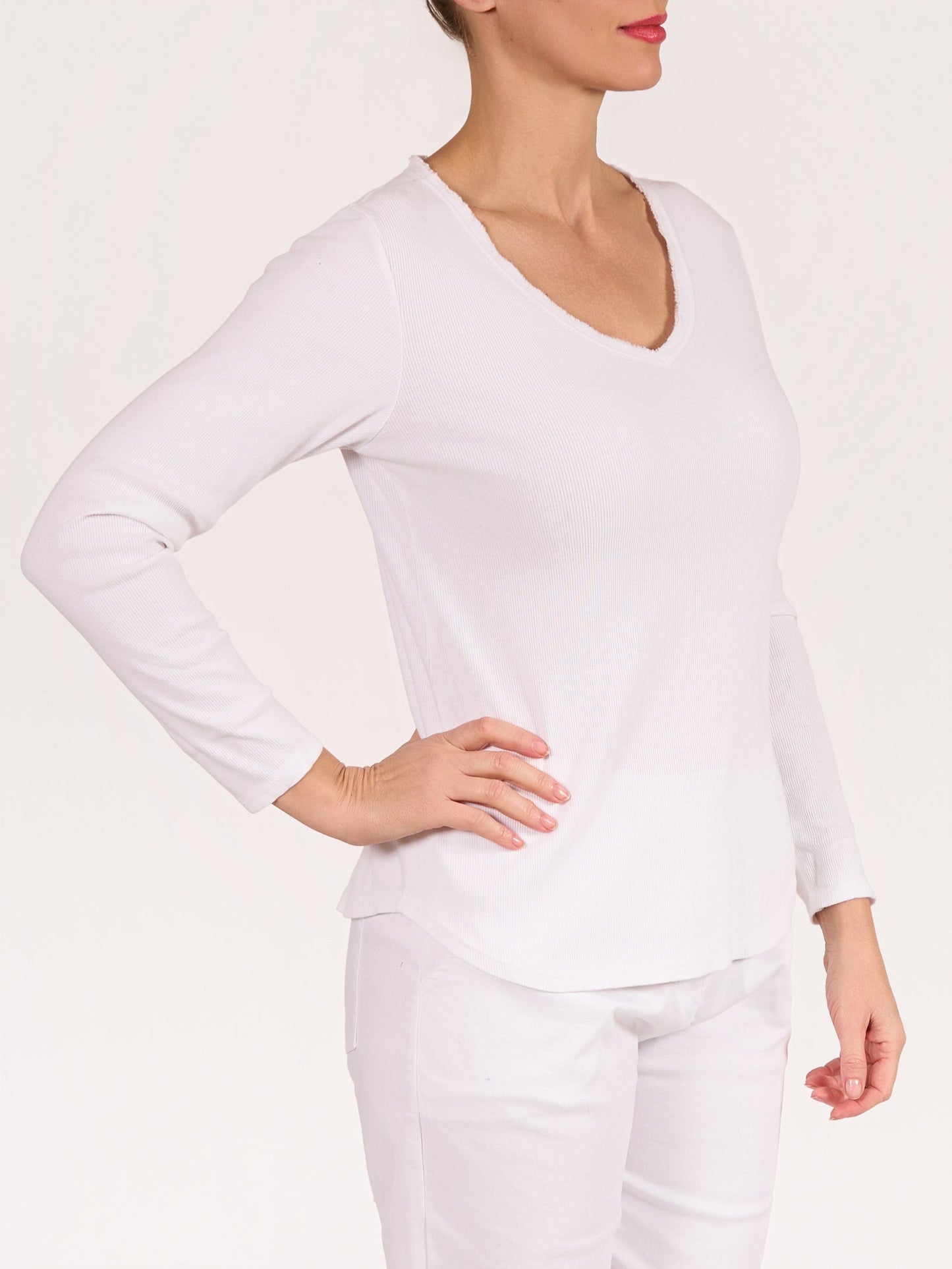 White V Neck Soft Pullover
