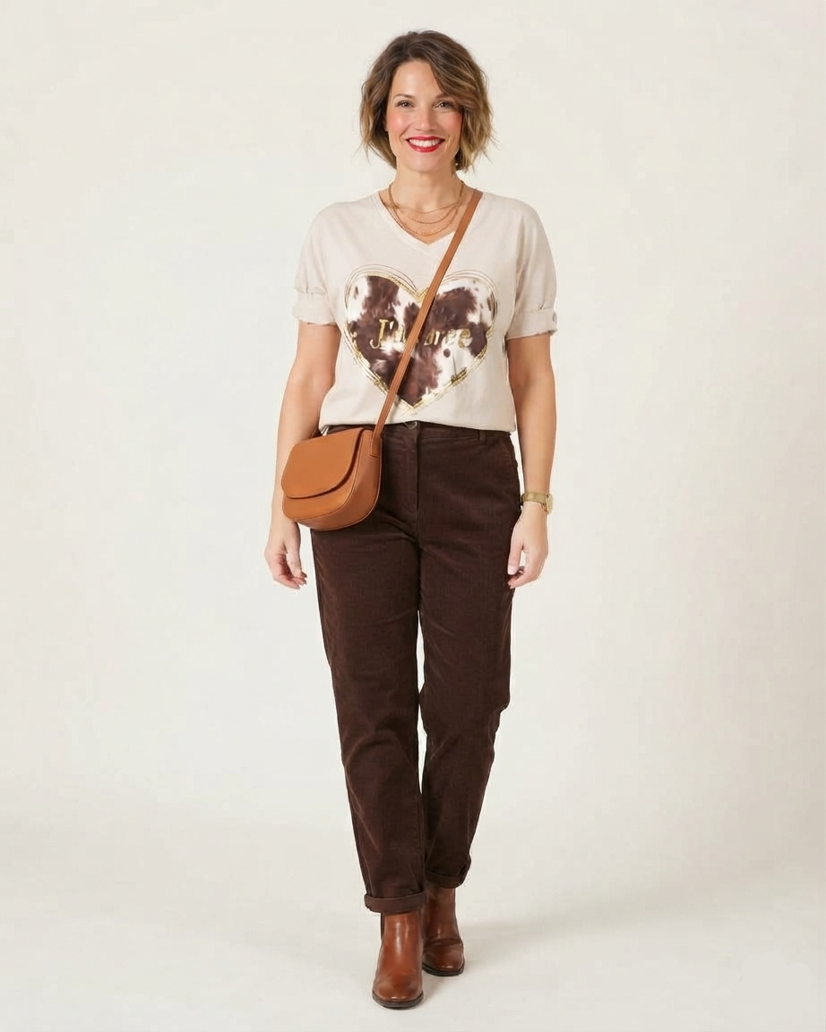 Beige Gold and Animal Printed J'adore T-Shirt