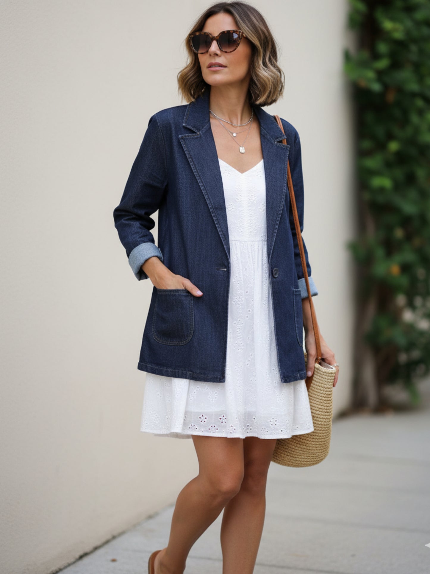 Dark Denim 2 Pocket Stretch Denim Jacket Blazer