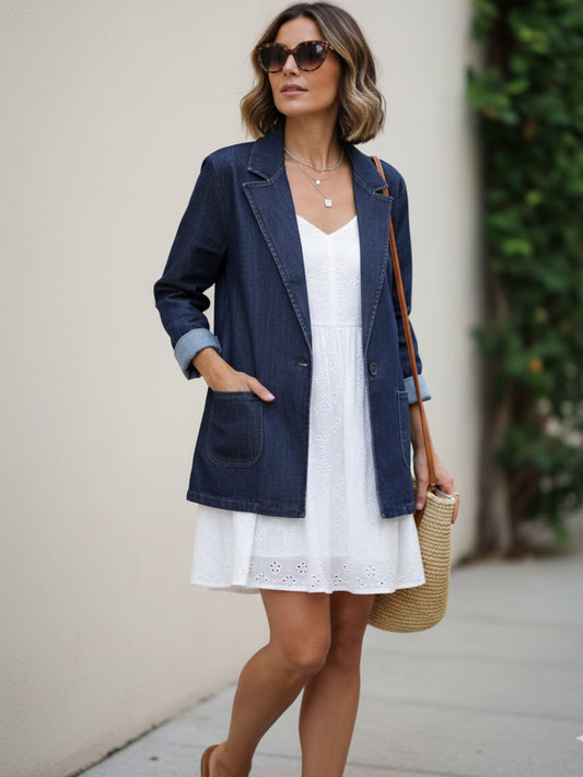 Dark Denim 2 Pocket Stretch Denim Jacket Blazer
