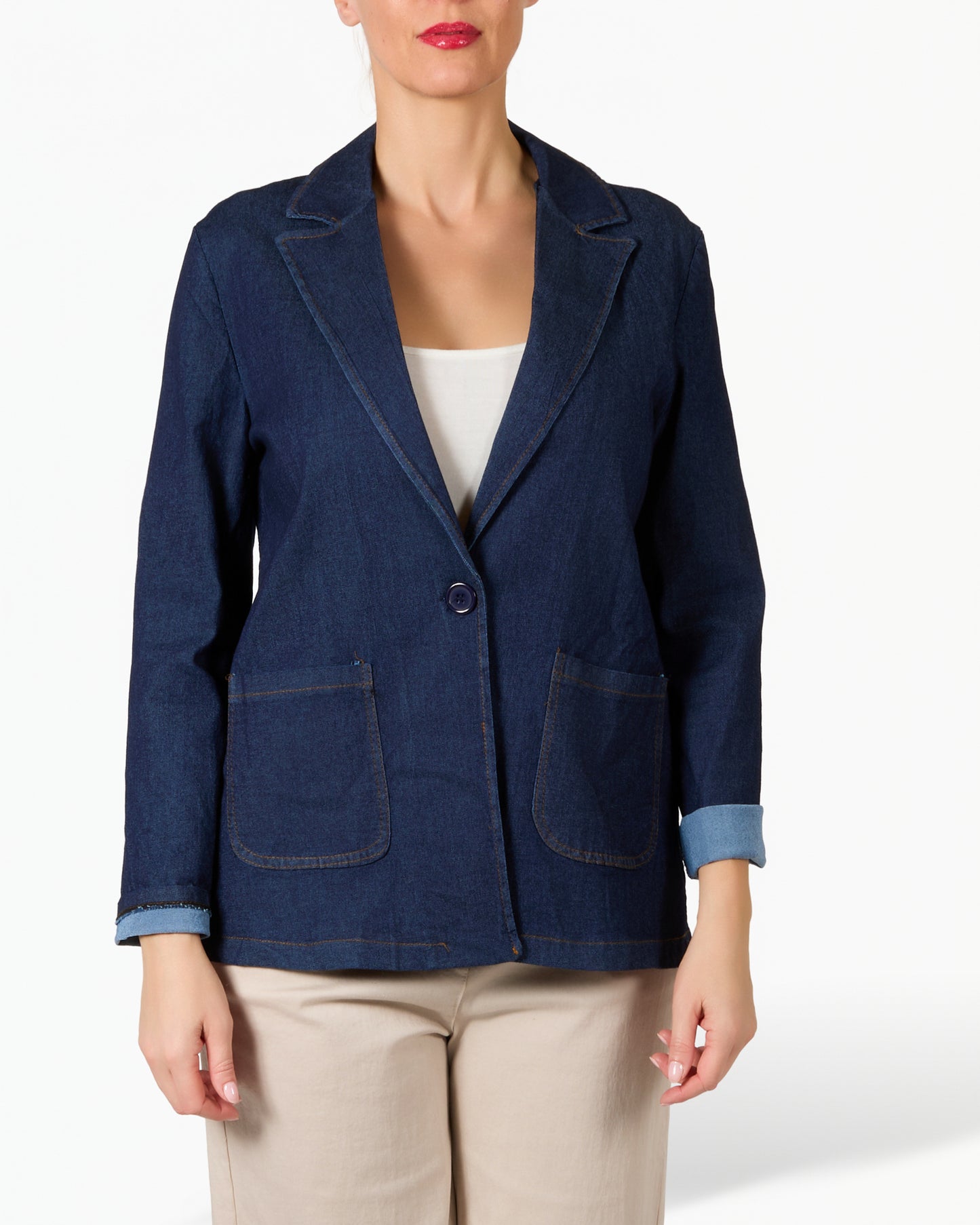 Dark Denim 2 Pocket Stretch Denim Jacket Blazer