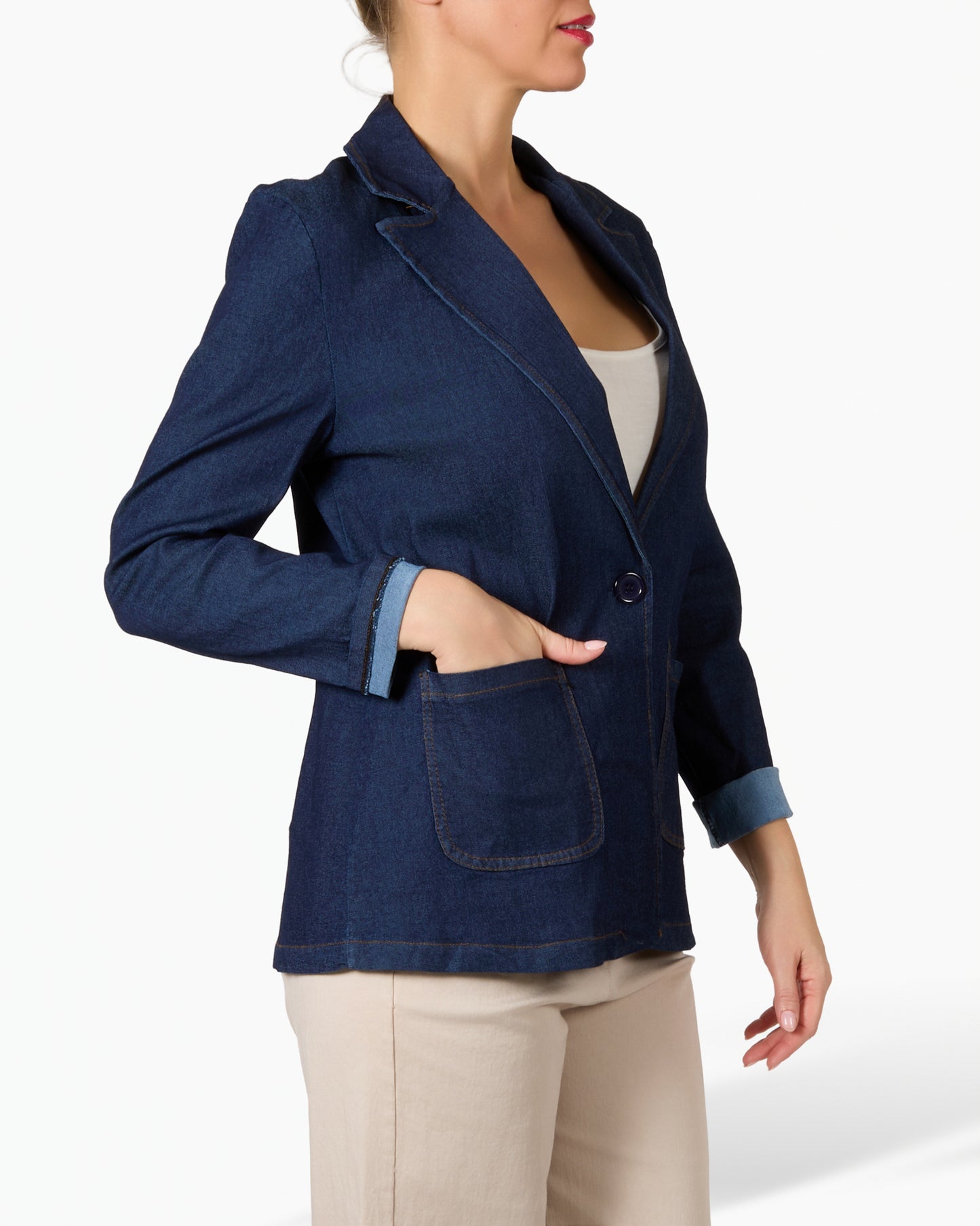 Dark Denim 2 Pocket Stretch Denim Jacket Blazer