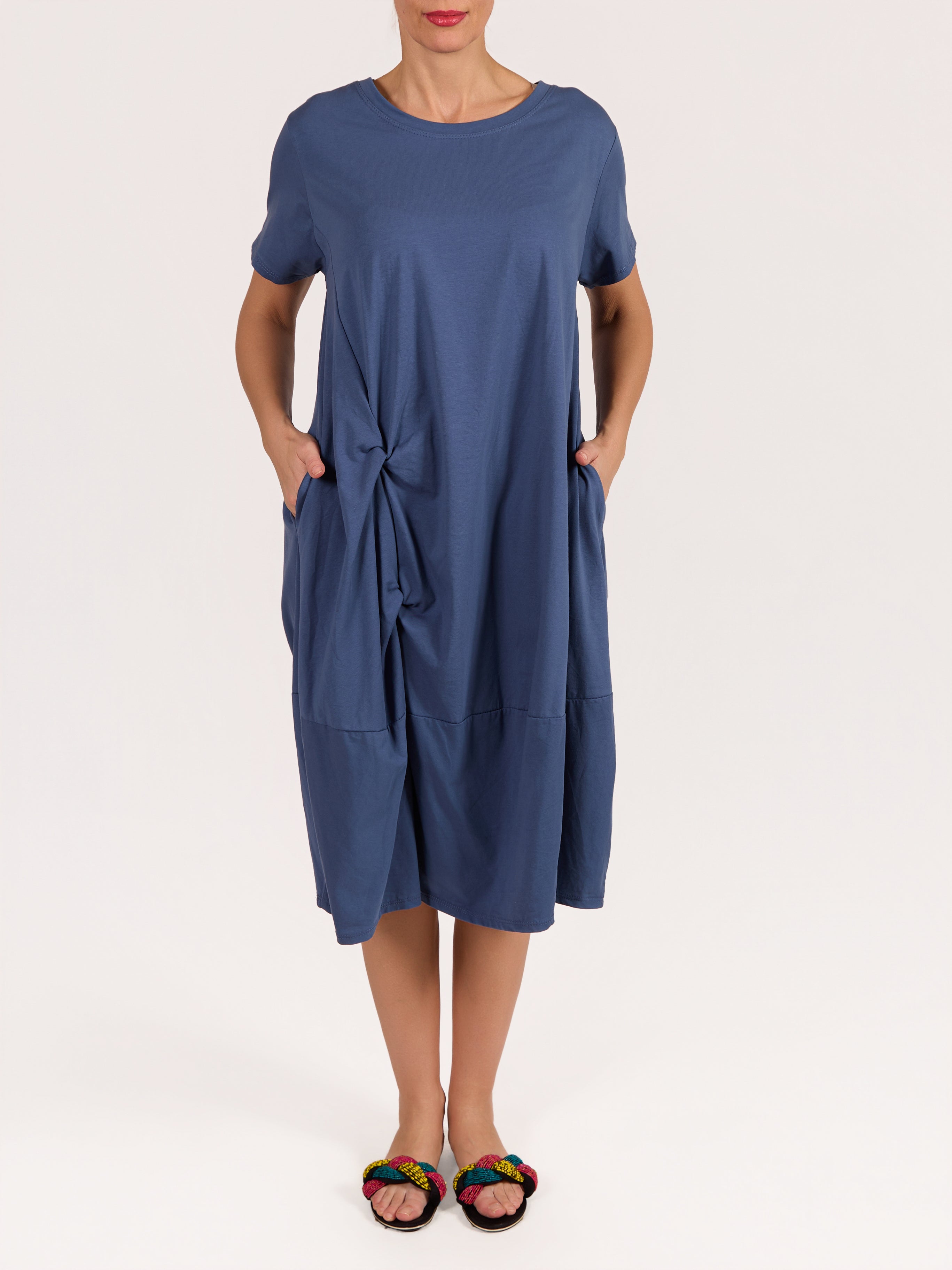 Denim Blue Pinched Pocket T-Shirt Dress