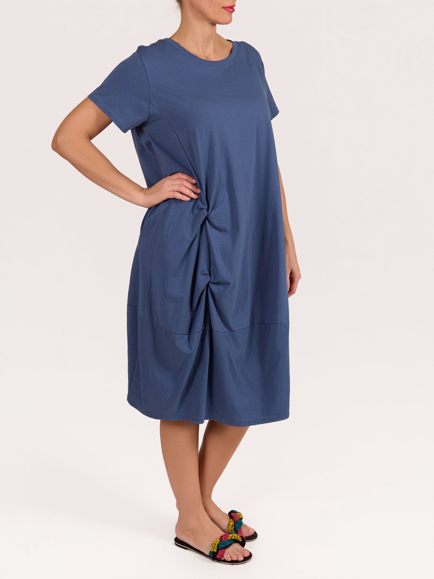 Denim Blue Pinched Pocket T-Shirt Dress