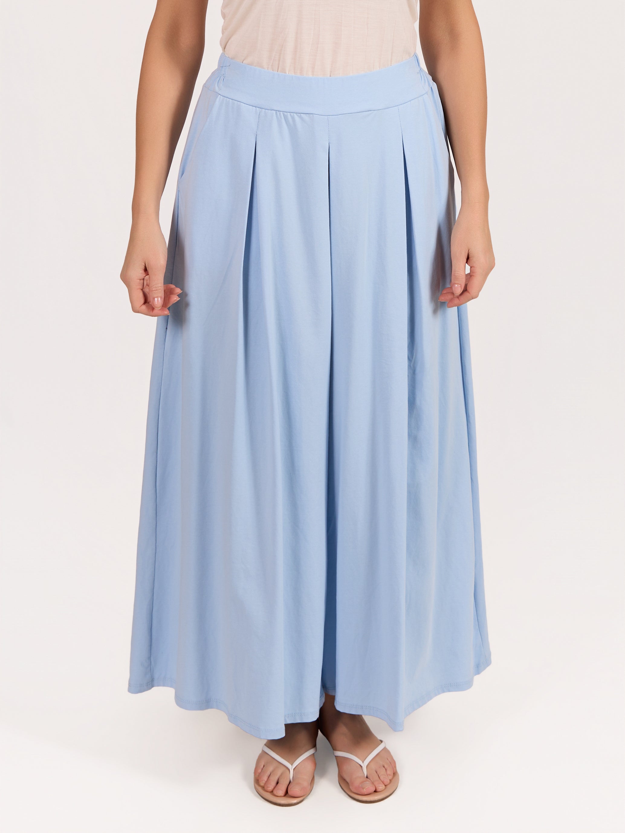 Blue Extra Wide Leg Flowing Pull On Pants